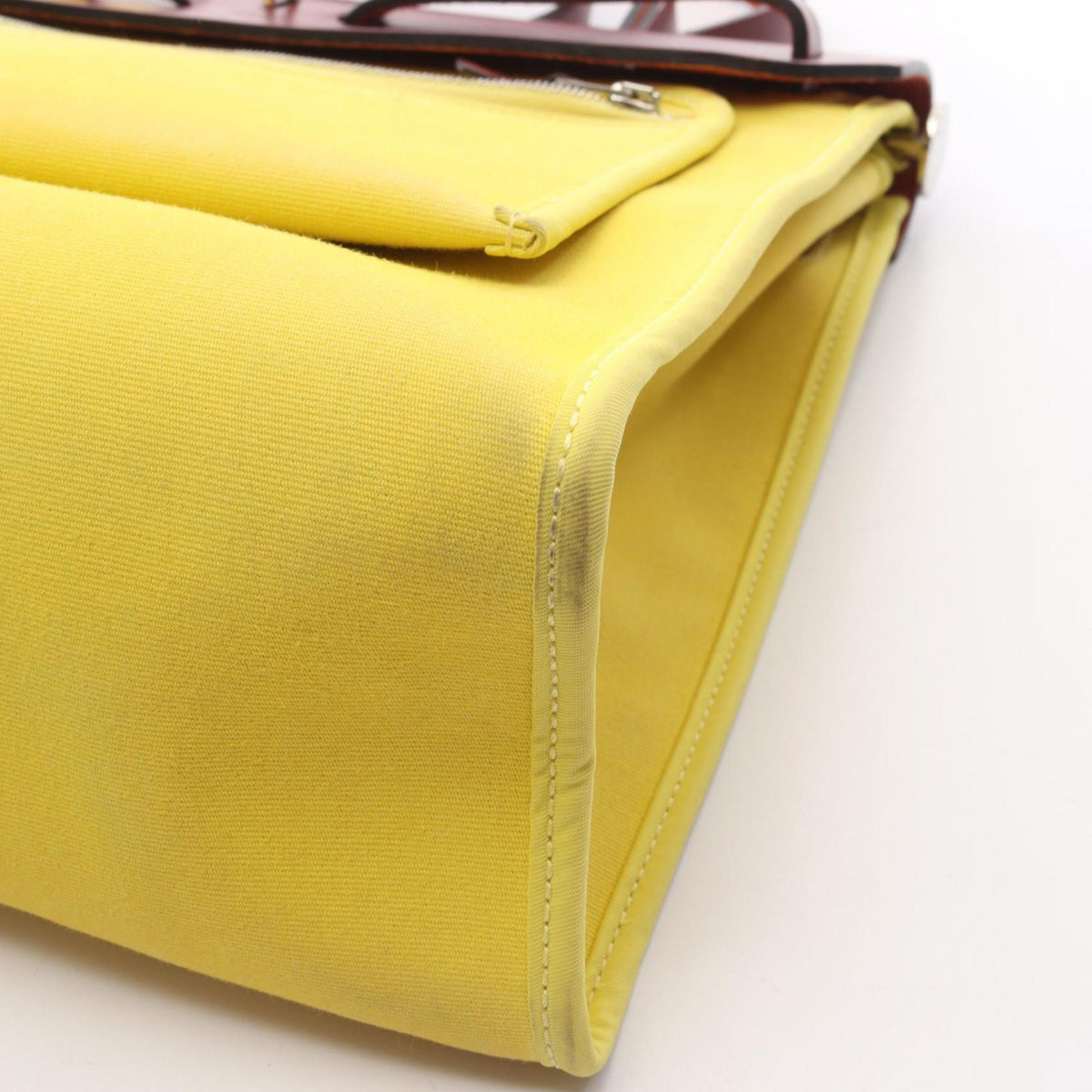 Hermes Bordeaux Lime Yellow Toile Officier Canvas Leather Handbag Pouch (Pre-Owned)