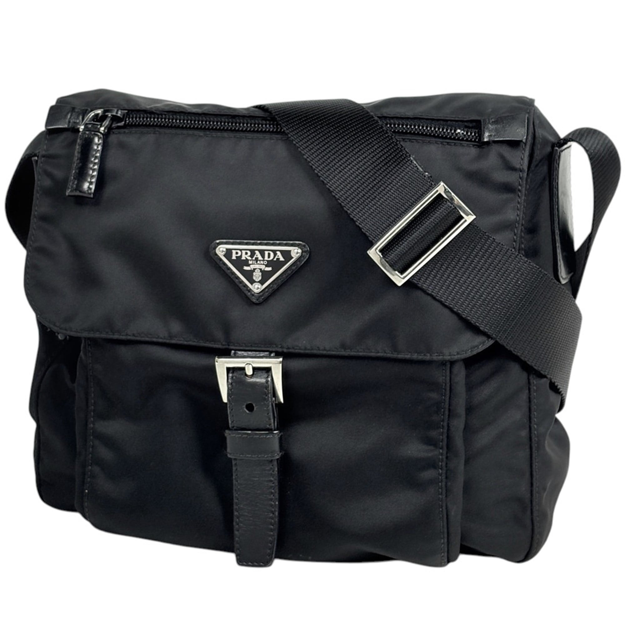 Prada Black Nylon Leather Shoulder Bag (Pre-Owned)