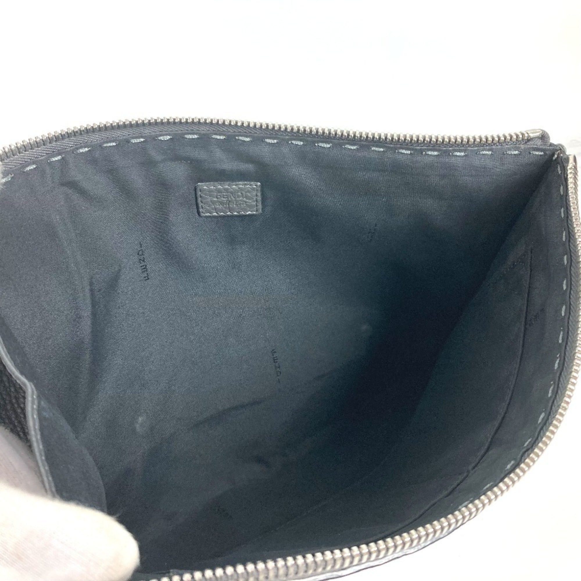 Fendi Selleria Black Blue Dark Gray Leather Clutch Bag Pouch (Pre-Owned)