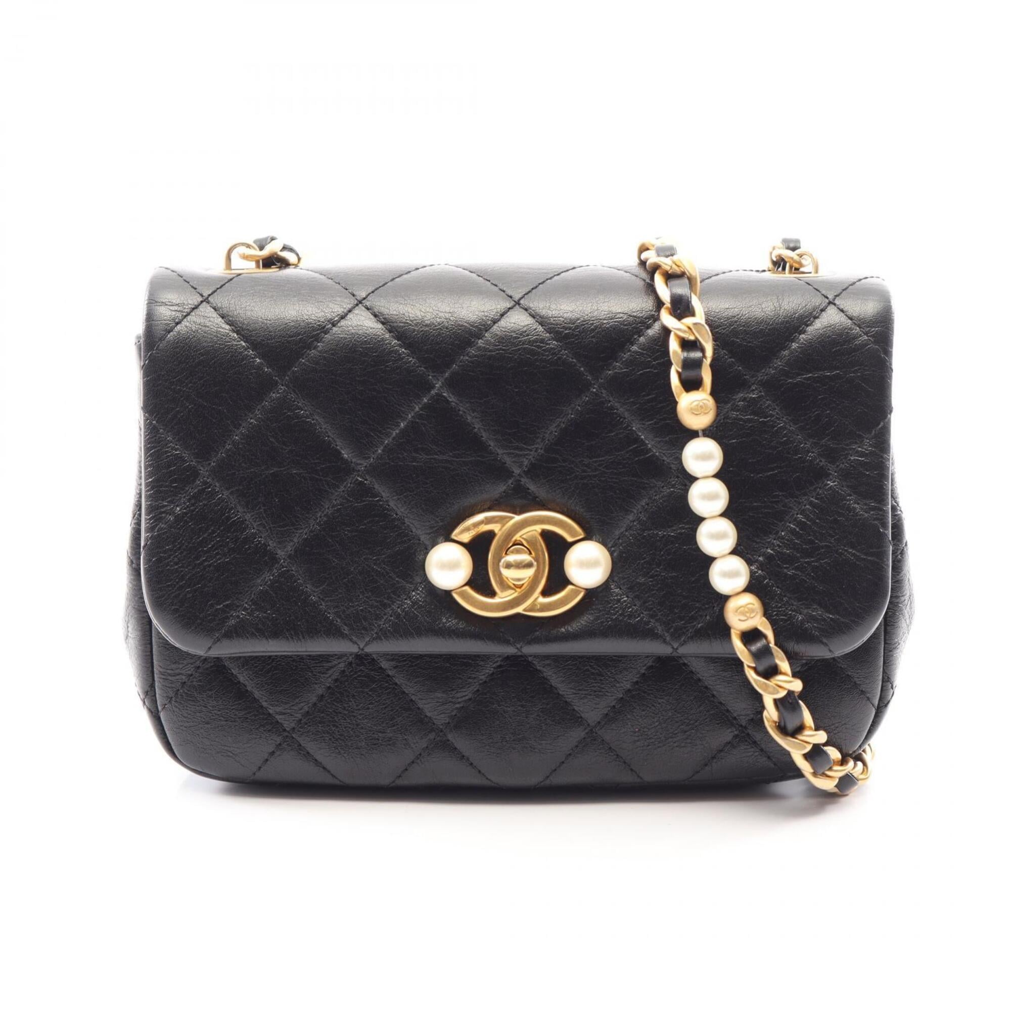 Chanel Black Leather Handbag Shoulder Bag (Pre-Owned)