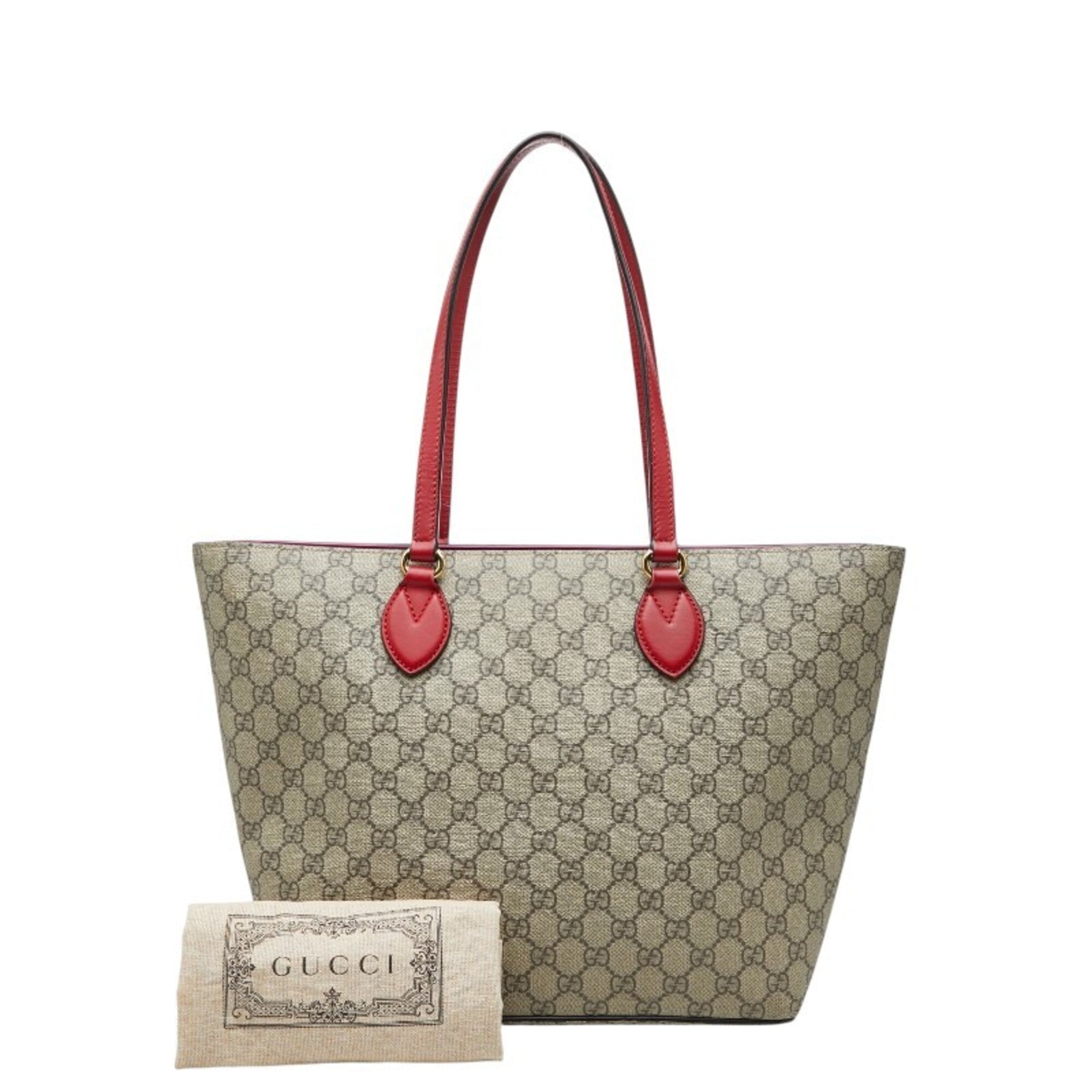 Gucci Beige Pink Red Color Pvc Leather Tote Bag (Pre-Owned)