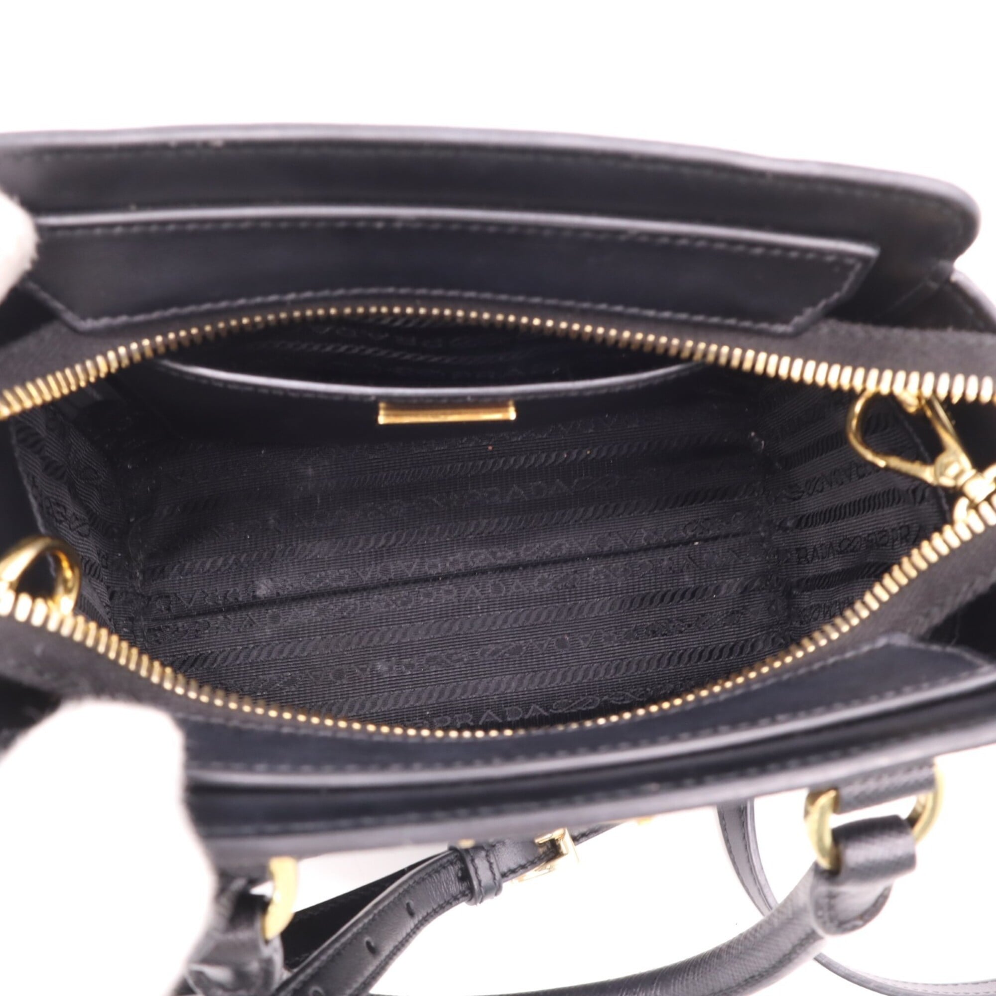 Prada Saffiano Black Coated Canvas Leather Handbag Shoulder Bag (Pre-Owned)