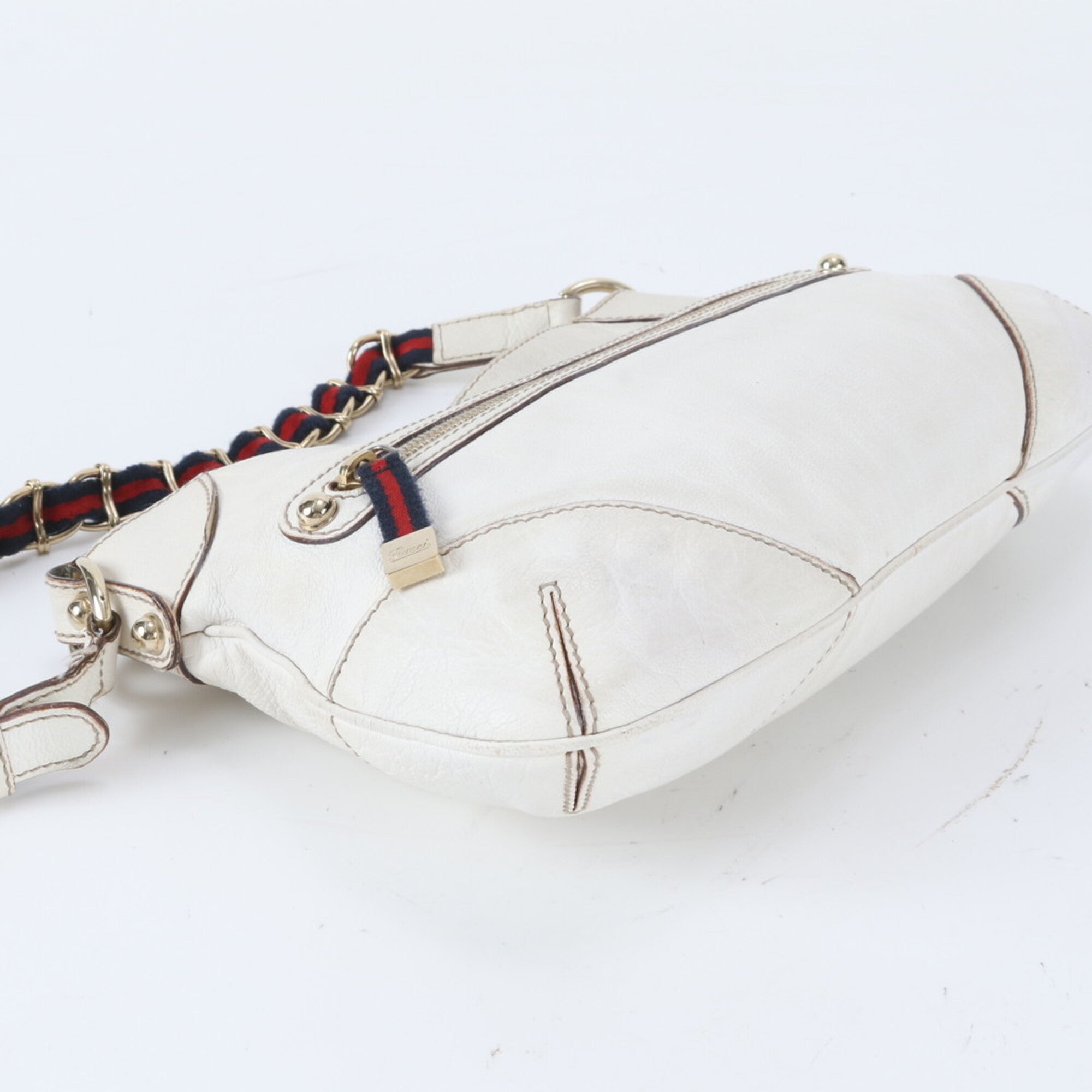 Gucci Sherry Line White Leather Shoulder Bag Tote Bag (Pre-Owned)
