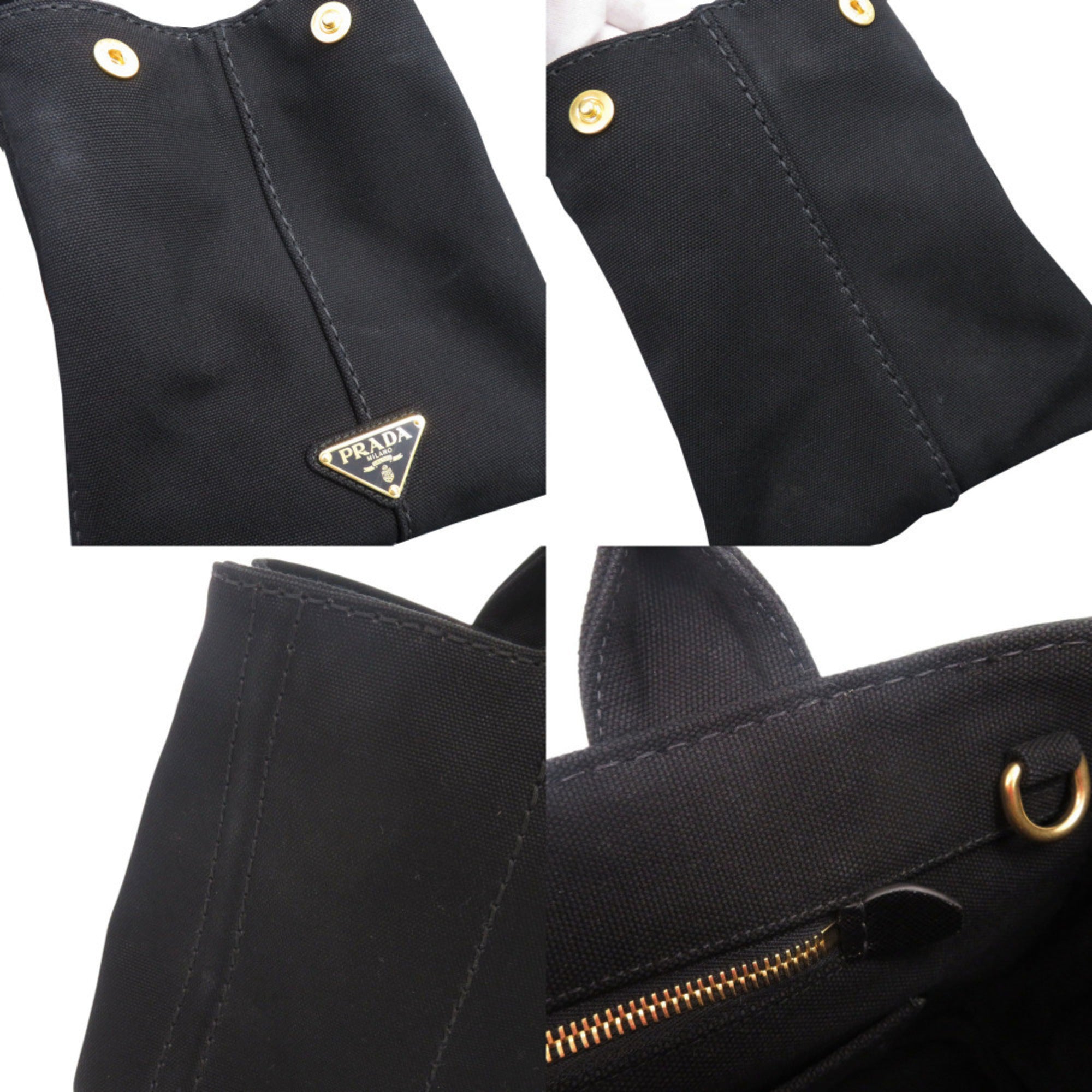 Prada Black Canvas Handbag Shoulder Bag Tote Bag (Pre-Owned)