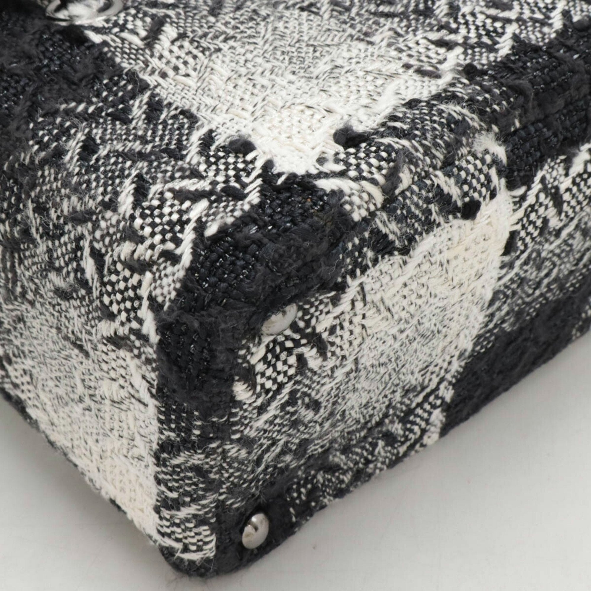 Chanel Black White Tweed Leather Handbag Vanity Bag (Pre-Owned)