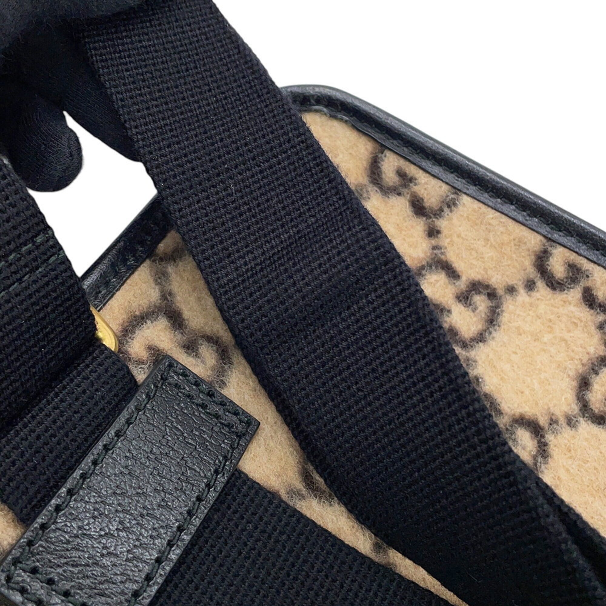 Gucci Beige Black Wool Leather Handbag Sling Bag (Pre-Owned)