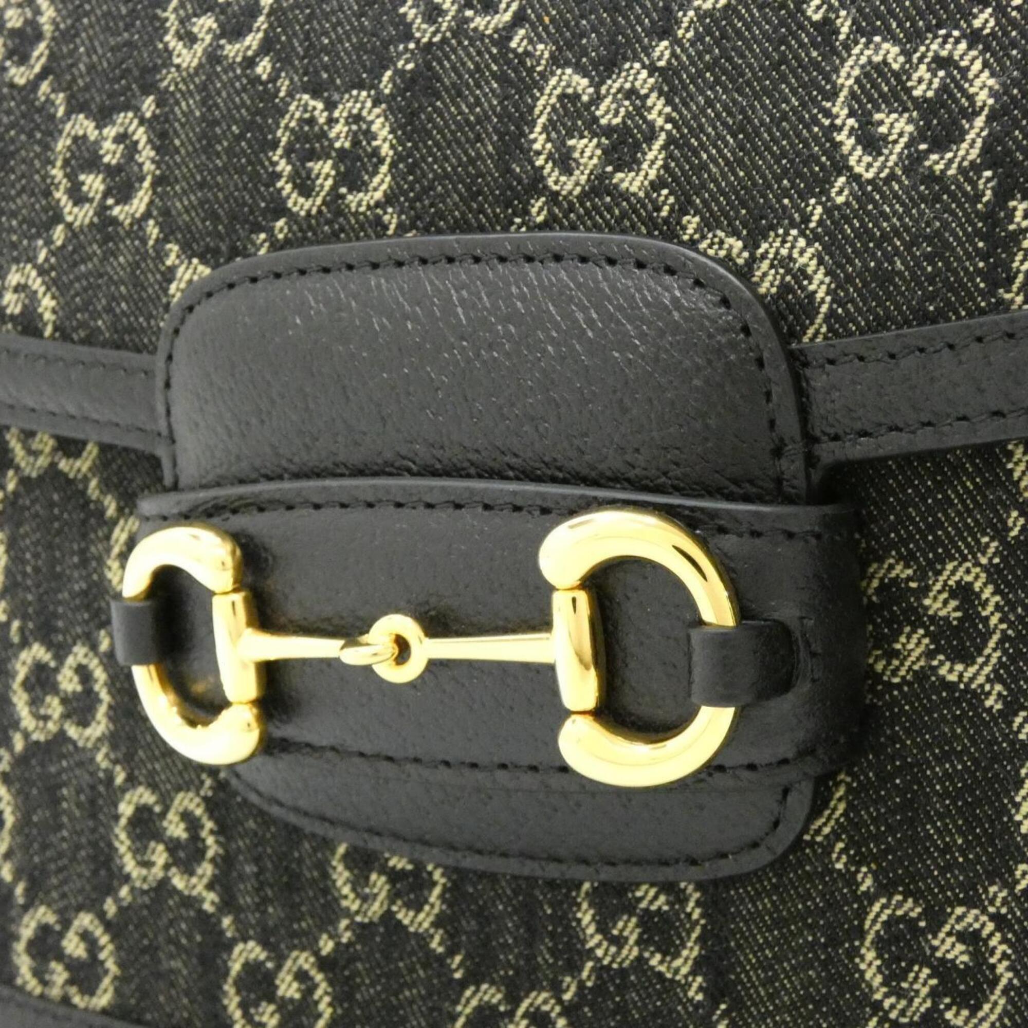 Gucci Horsebit Black Ivory Jacquard Leather Shoulder Bag (Pre-Owned)