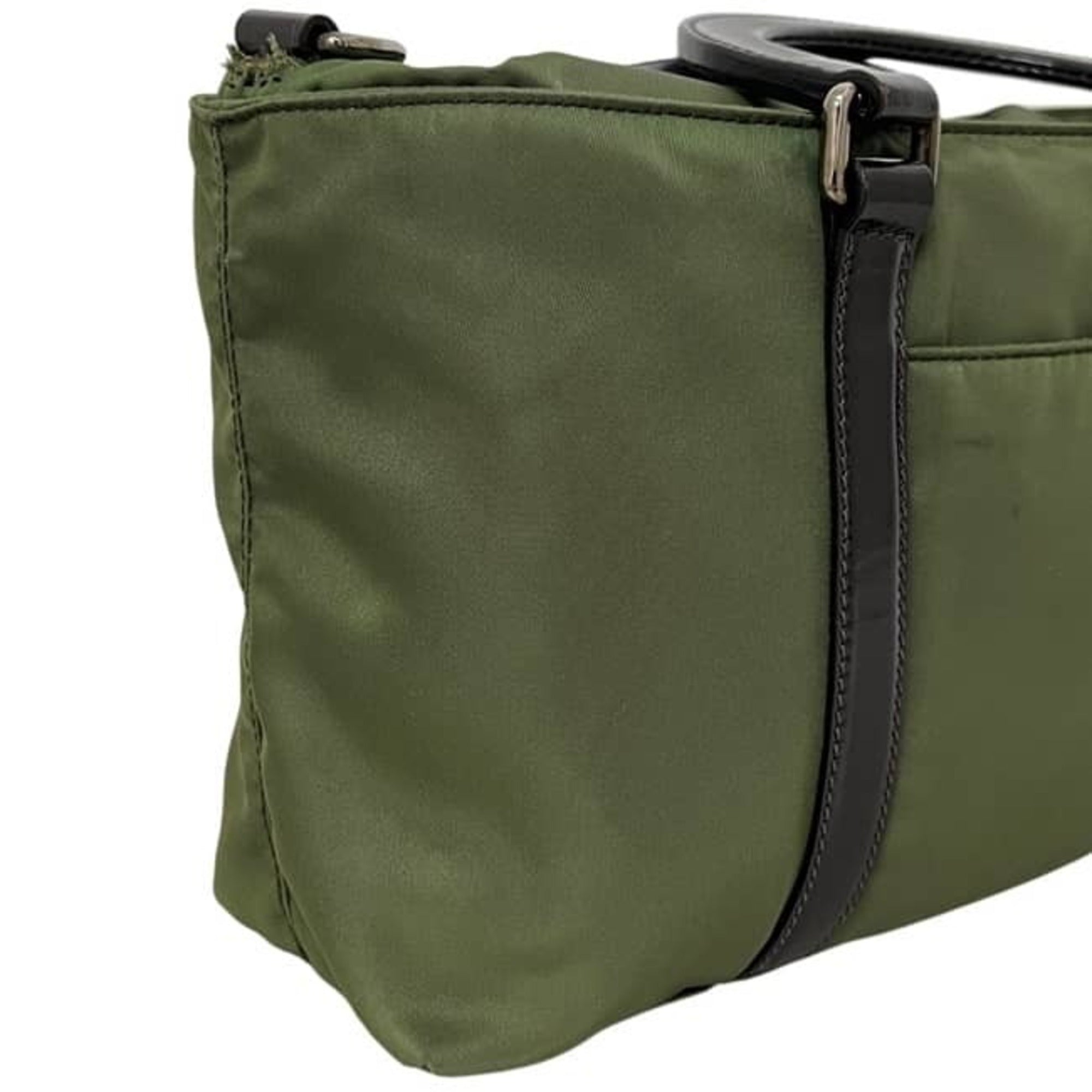 Prada Green Khaki Nylon Leather Handbag Shoulder Bag (Pre-Owned)