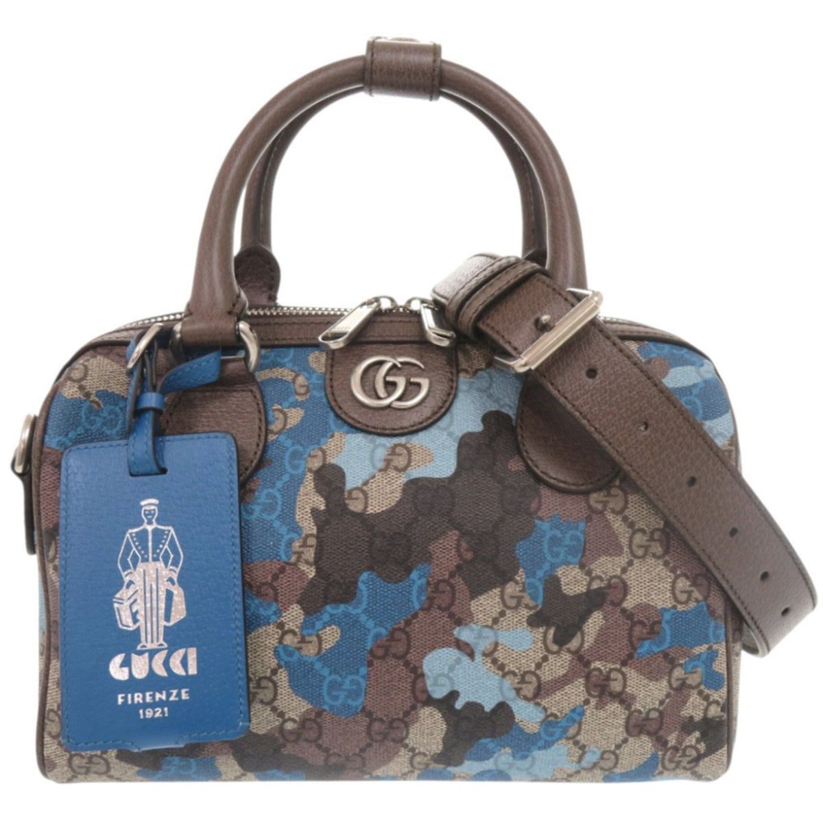 Gucci Blue Brown Pvc Leather Handbag Shoulder Bag (Pre-Owned)