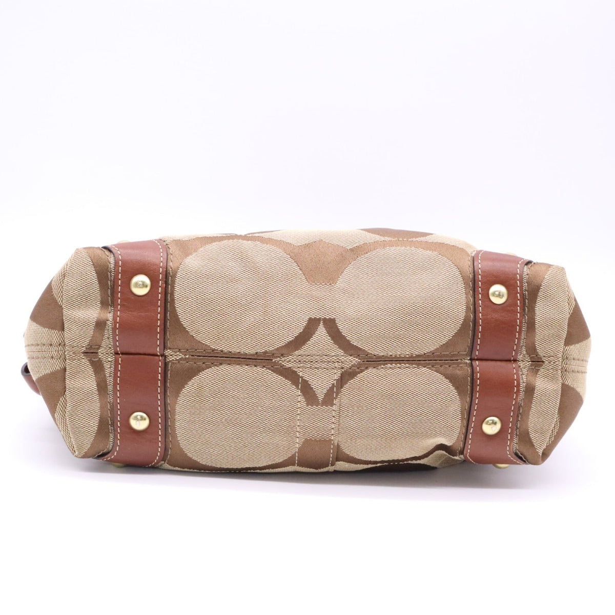 Coach Beige Brown Signature Line Shoulder Bag (Pre-Owned)