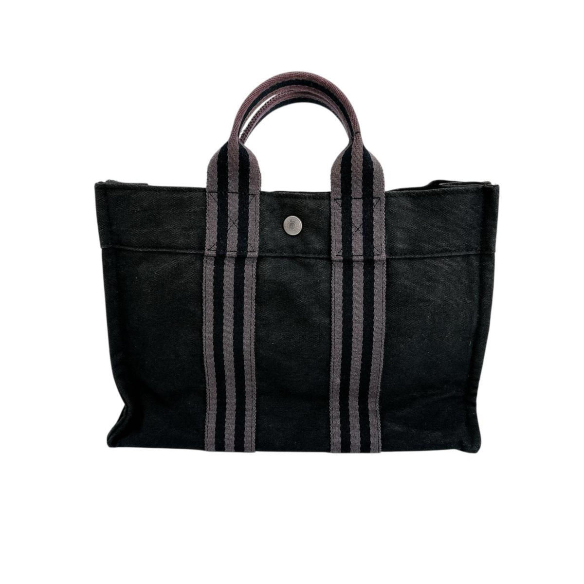 Hermes Black Canvas Handbag Tote Bag (Pre-Owned)