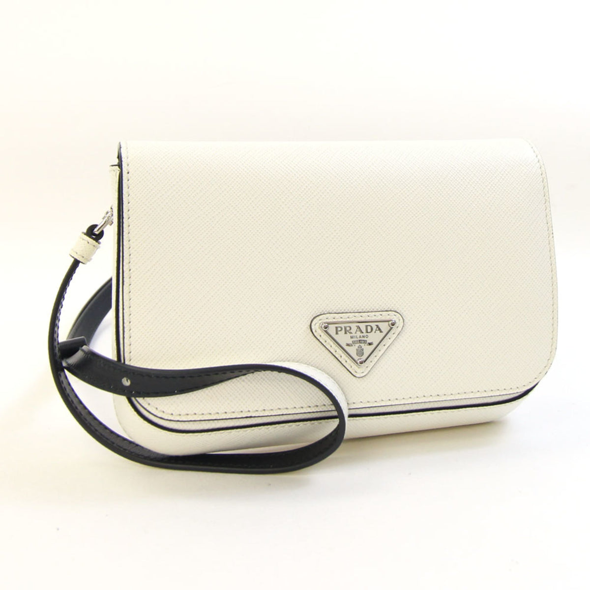 Prada Black White Leather Pochette Shoulder Bag (Pre-Owned)