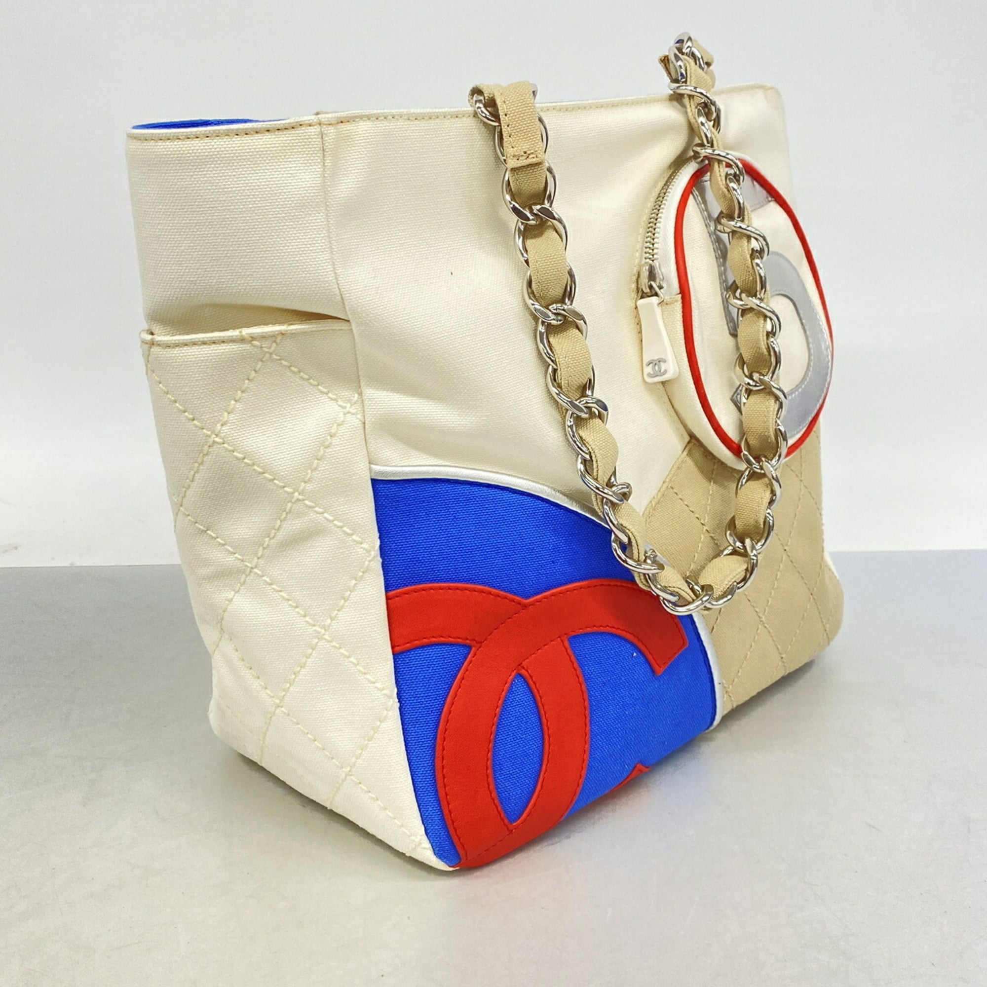 Chanel Multi-Color White Canvas Tote Bag (Pre-Owned)