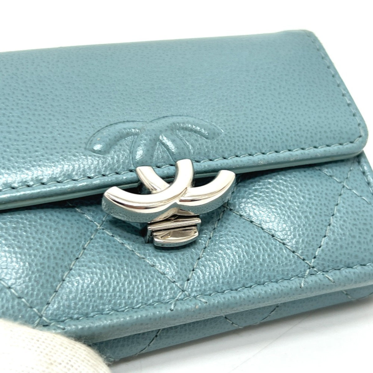 Chanel Light Blue Leather Wallet (Tri-Fold) (Pre-Owned)