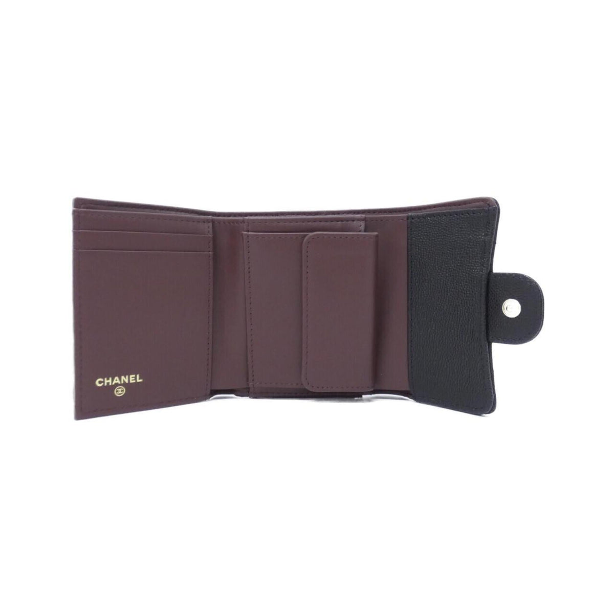 Chanel Black Bordeaux Grained Calfskin Wallet (Tri-Fold) (Pre-Owned)