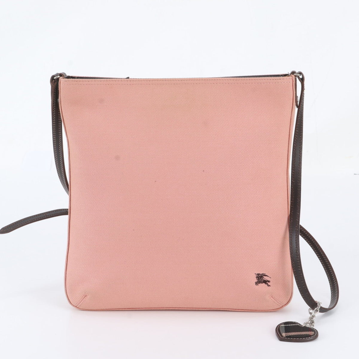 Burberry Brown Pink Leather Canvas Crossbody Bag Shoulder Bag (Pre-Owned)