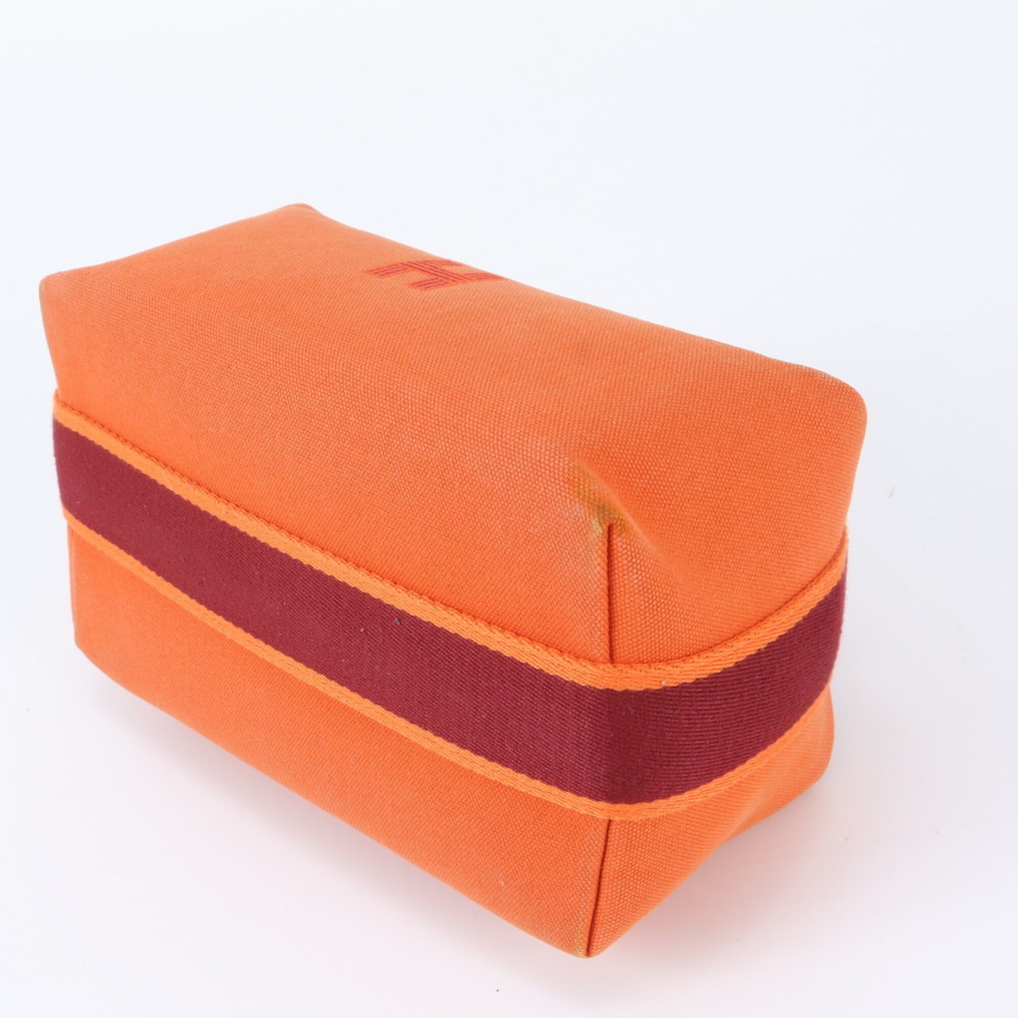 Hermes Orange Red Color Leather Canvas Handbag Pouch (Pre-Owned)