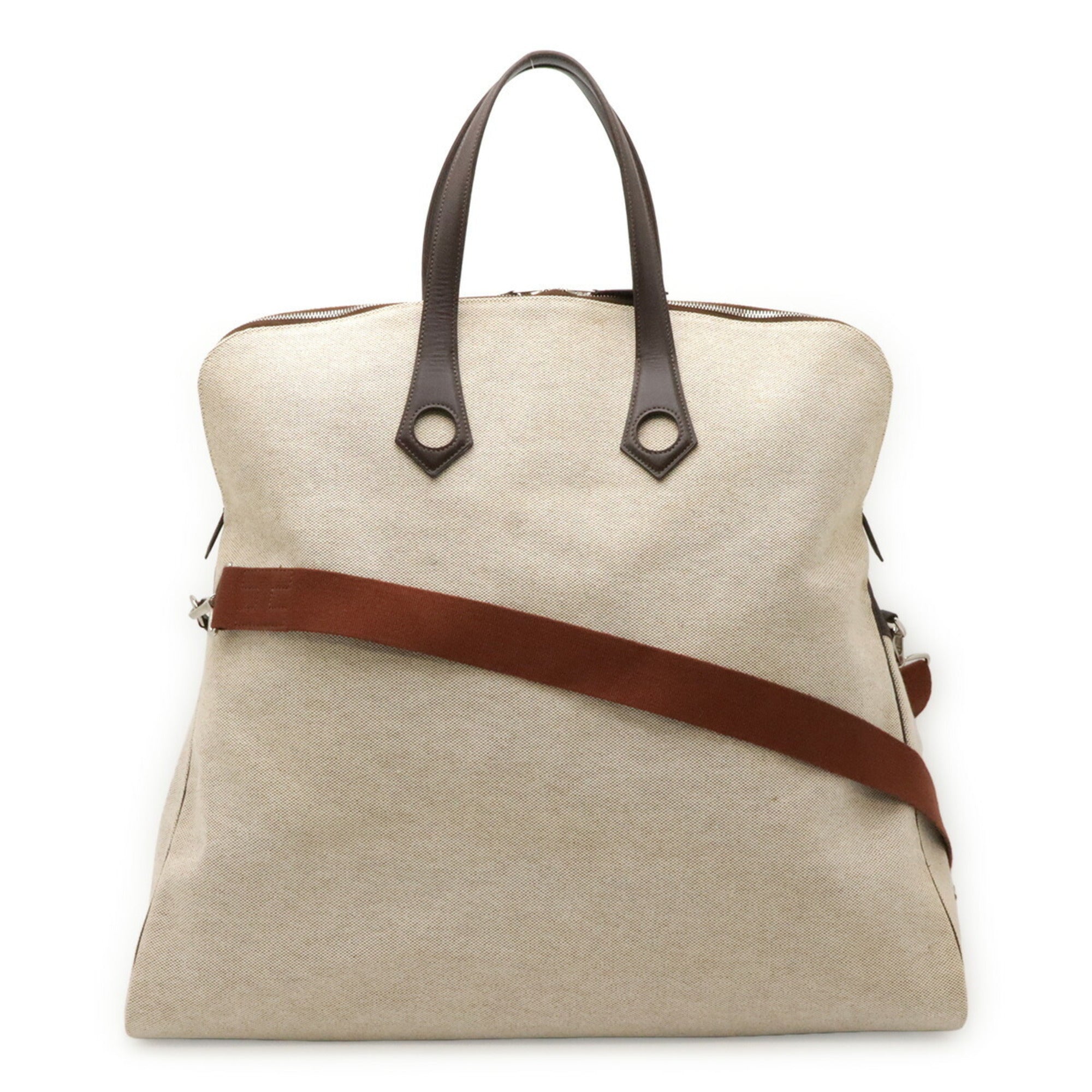 Hermes Brown Natural Toile H Leather Handbag Tote Bag (Pre-Owned)