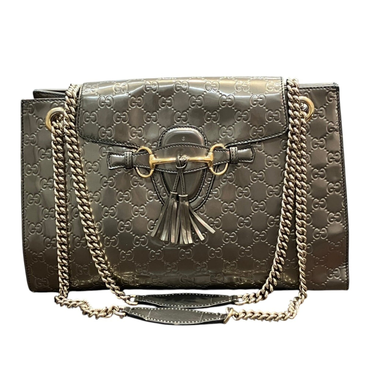 Gucci Gray Silver Leather Shoulder Bag (Pre-Owned)