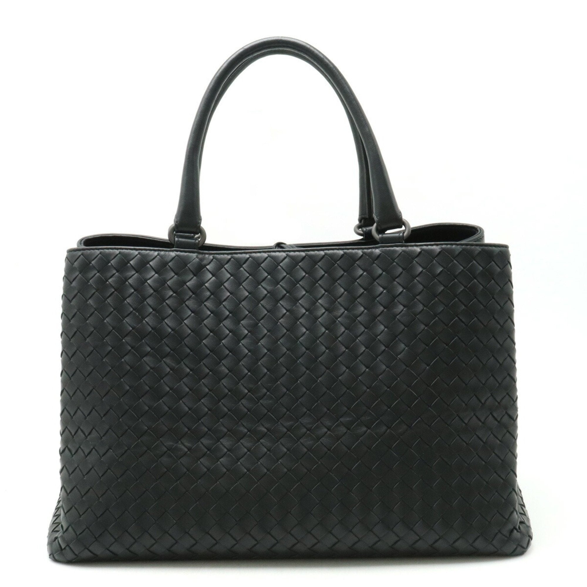 Bottega Veneta Intrecciato Black Leather Handbag Tote Bag (Pre-Owned)