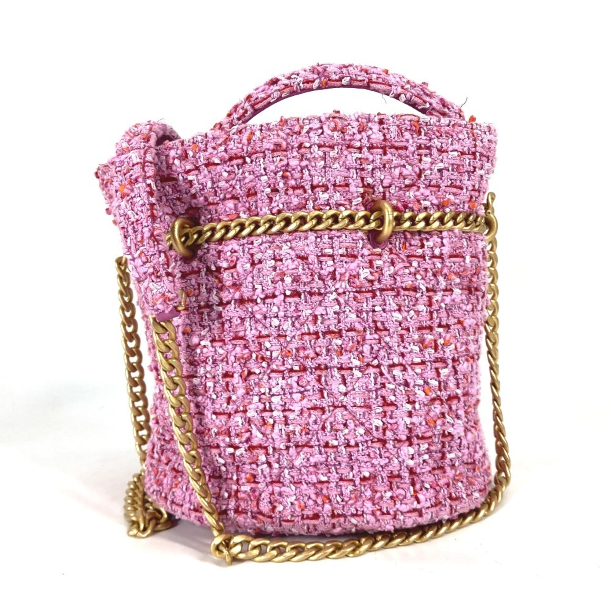 Chanel Pink Tweed Handbag Pochette Shoulder Bag (Pre-Owned)