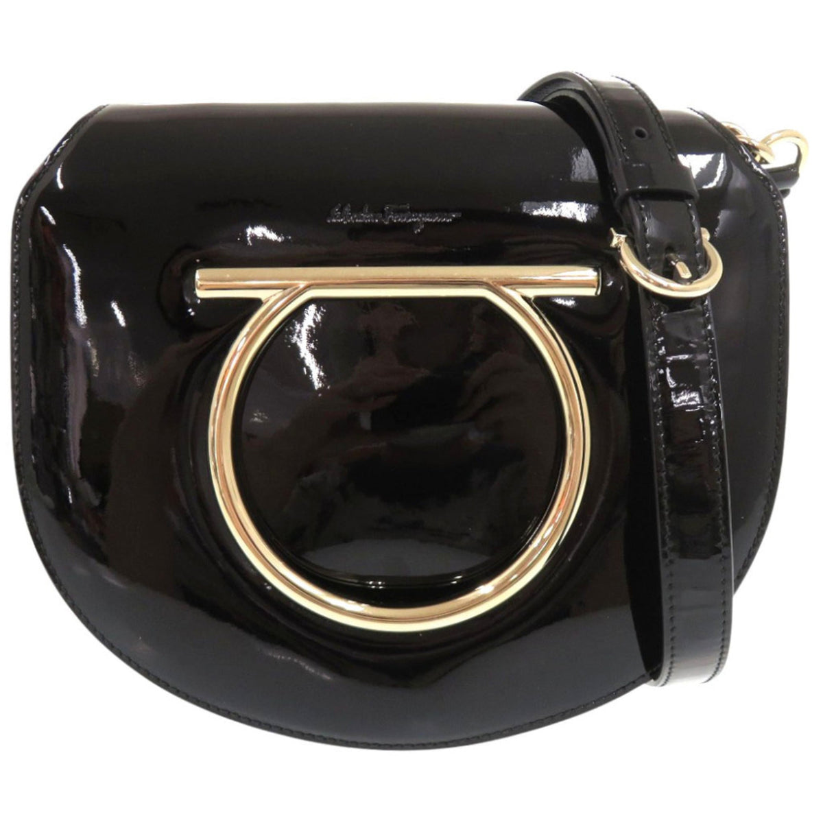 Salvatore Ferragamo Black Patent Leather Shoulder Bag (Pre-Owned)