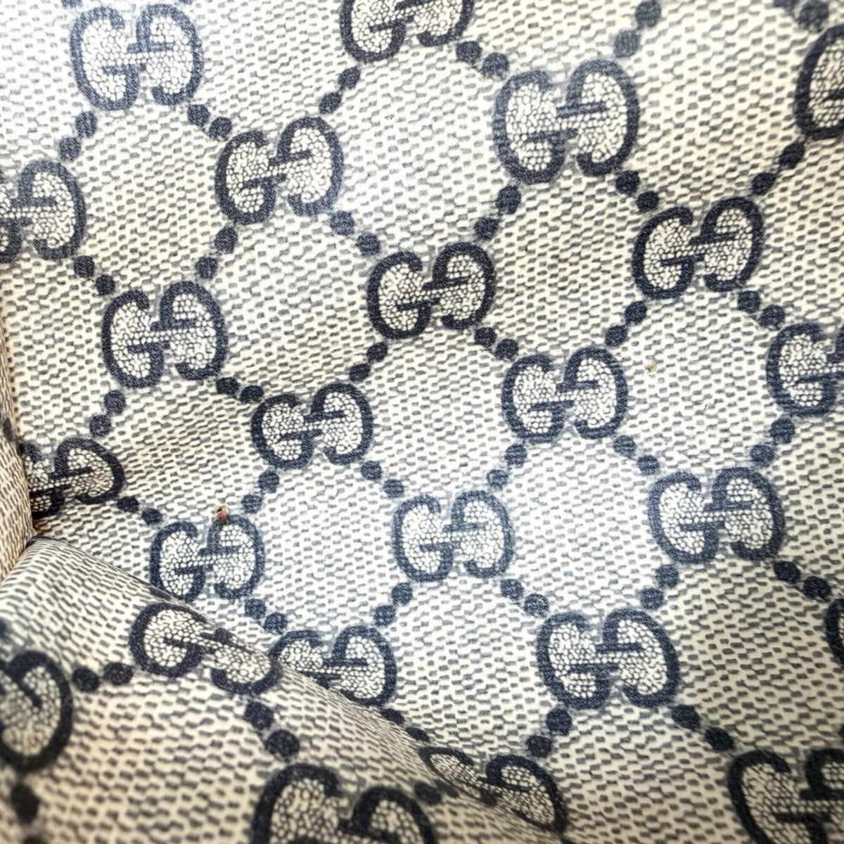 Gucci Beige Navy Cotton Canvas Leather Handbag Shoulder Bag (Pre-Owned)