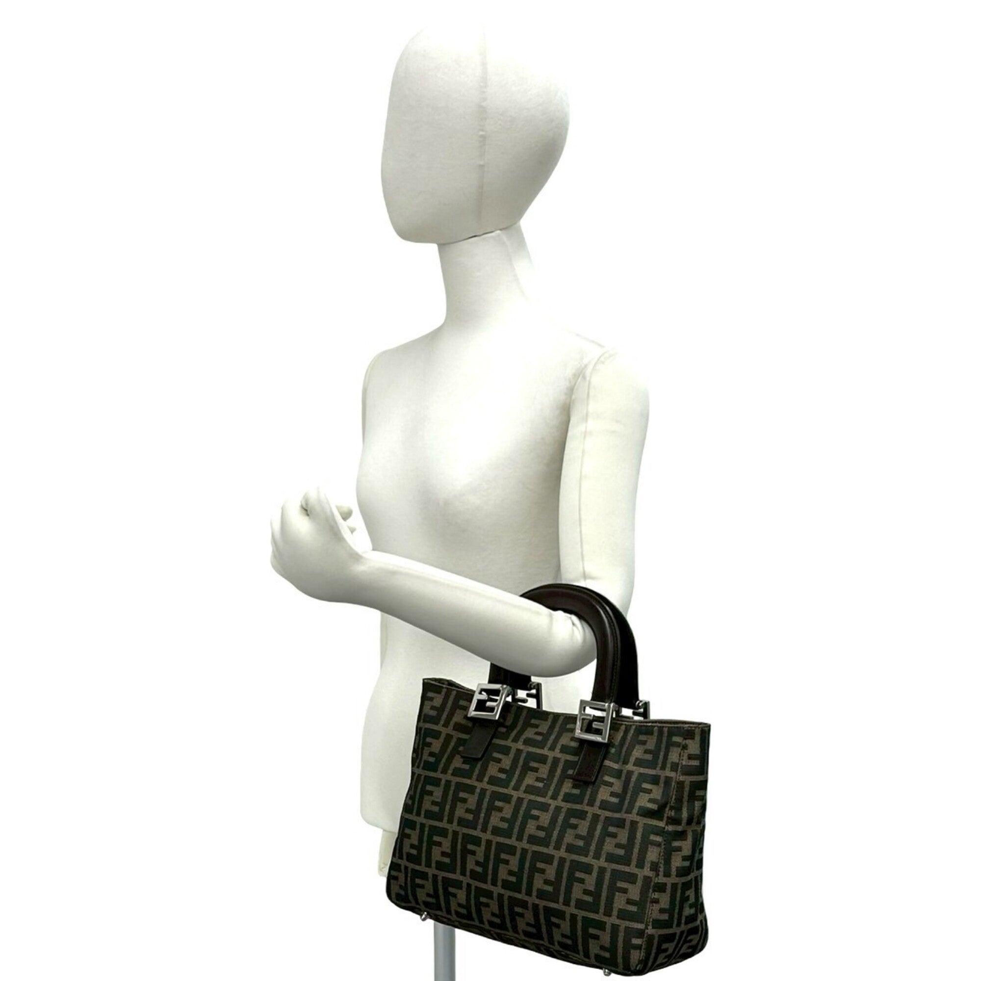 Fendi Black Brown Canvas Leather Handbag Tote Bag (Pre-Owned)