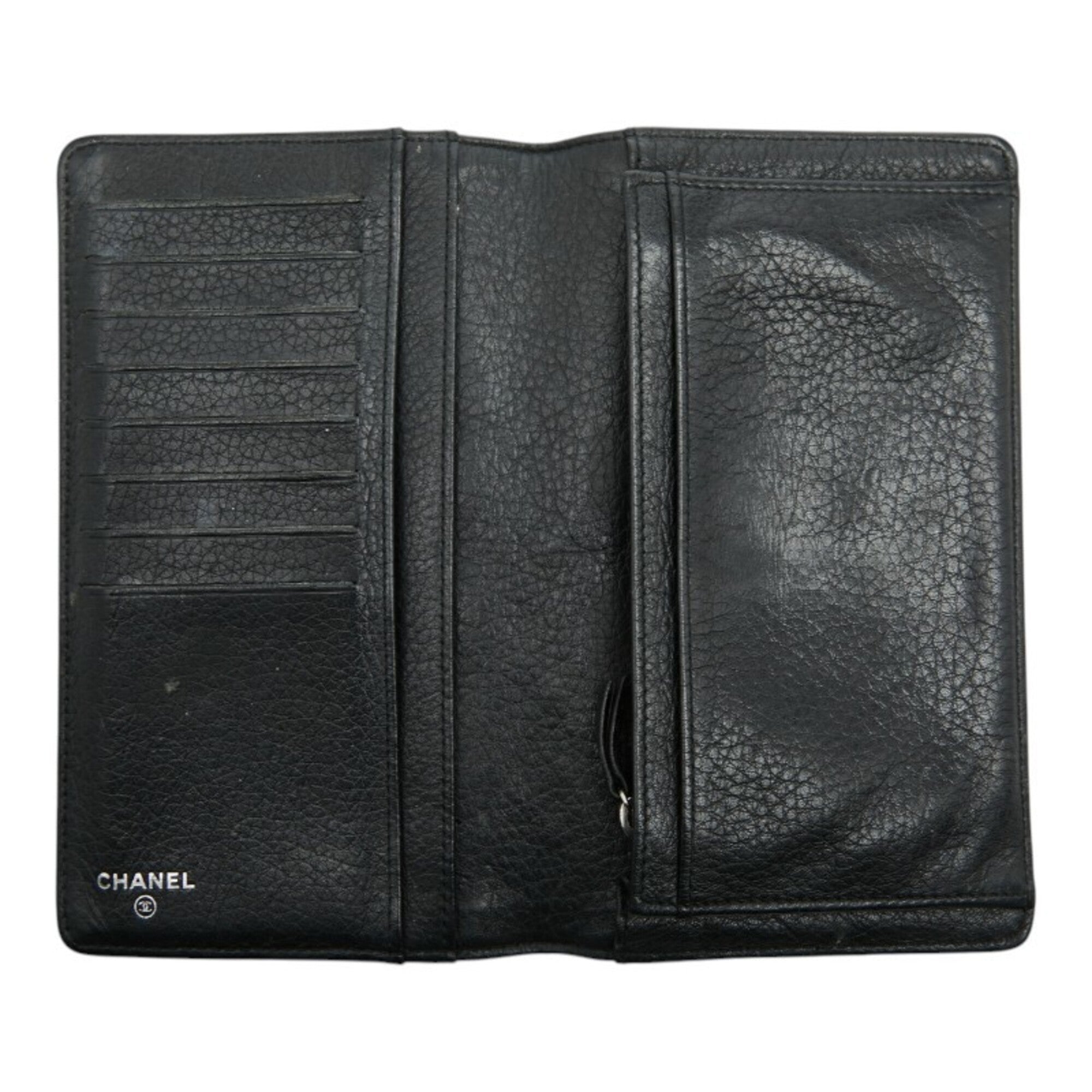 Chanel Black Leather Long Wallet (Bi-Fold) (Pre-Owned)