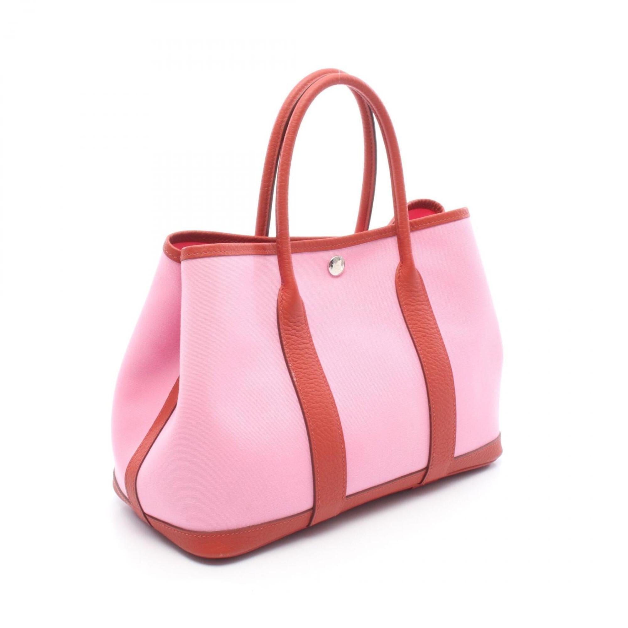 Hermes Pink Red Color Toile Officier Negonda Leather Handbag Tote Bag (Pre-Owned)
