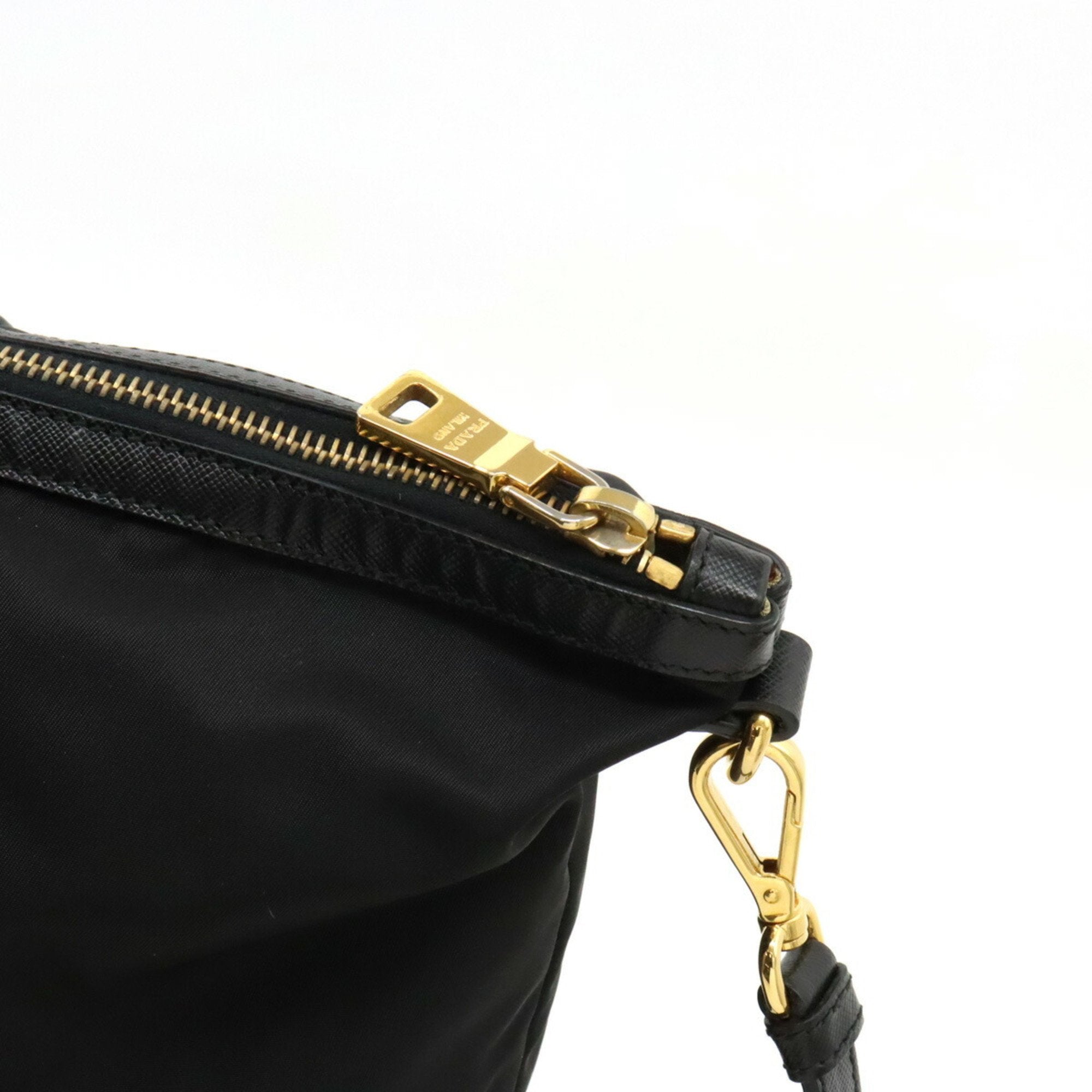 Prada Black Nero Nylon Leather Shoulder Bag Tote Bag (Pre-Owned)