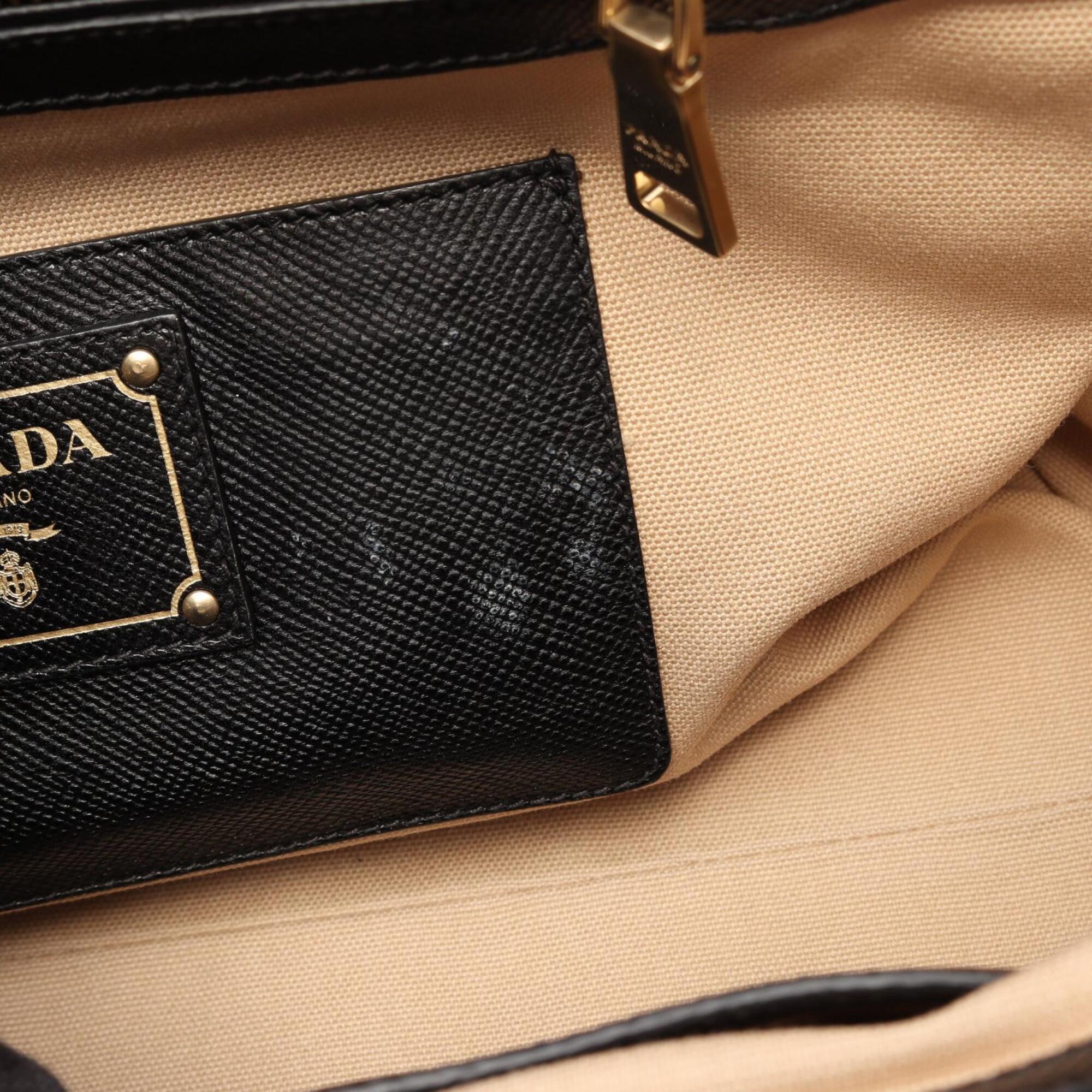 Prada Black Ivory Canvas Leather Handbag (Pre-Owned)