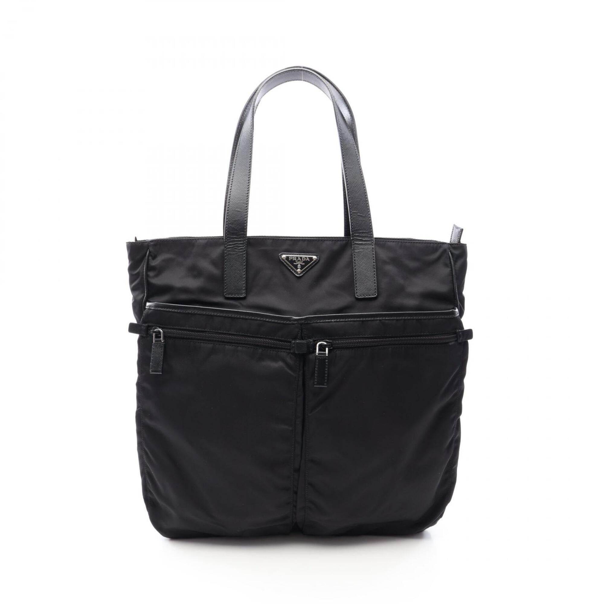Prada Black Nylon Leather Tote Bag (Pre-Owned)