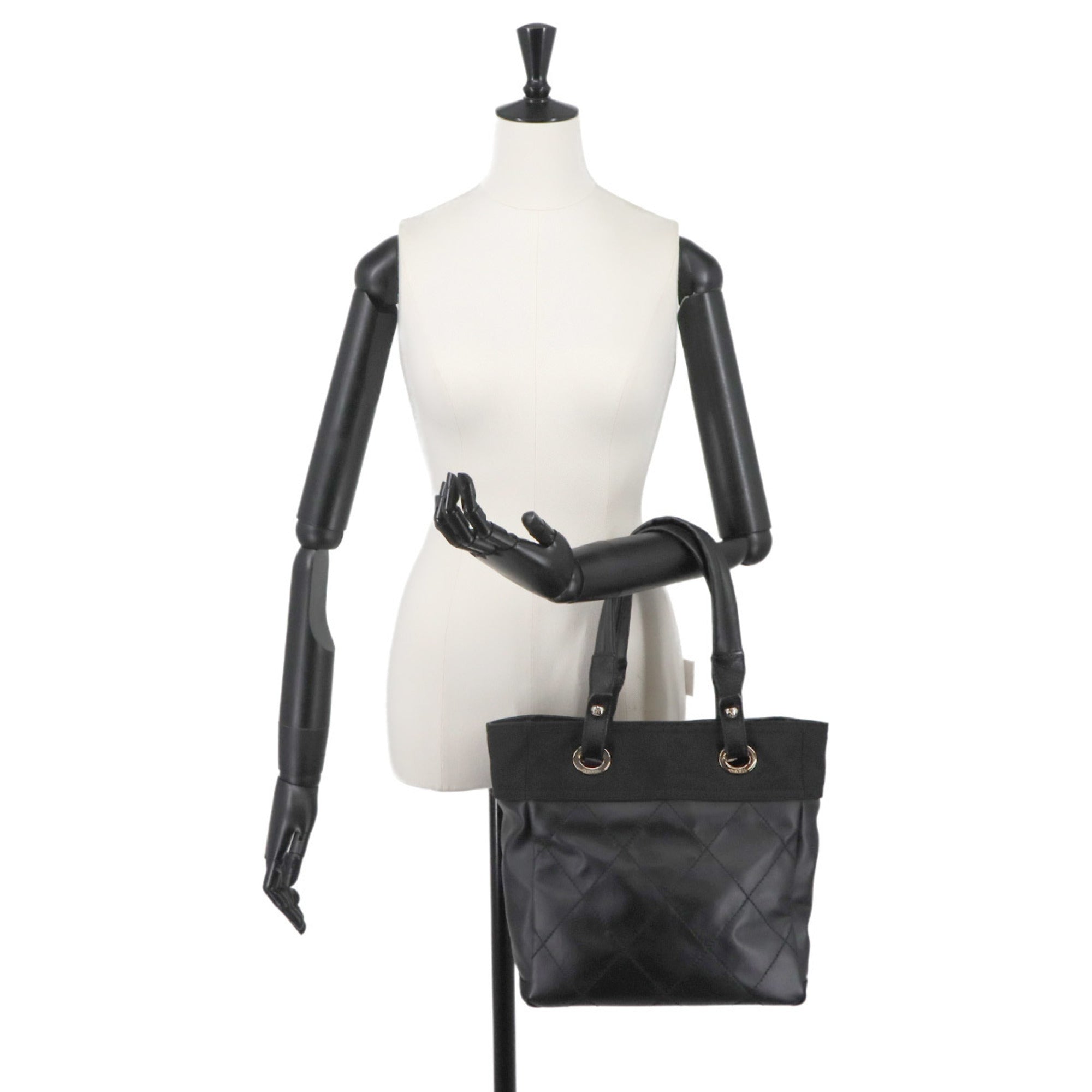 Chanel Black Nylon Leather Handbag Tote Bag (Pre-Owned)