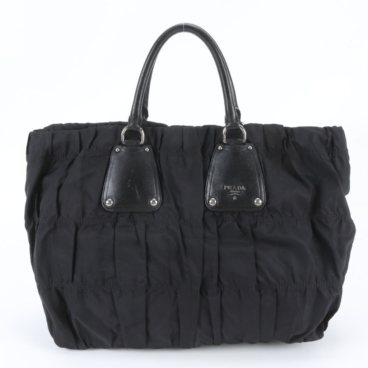 Prada Black Leather Nylon Handbag Shoulder Bag Tote Bag (Pre-Owned)
