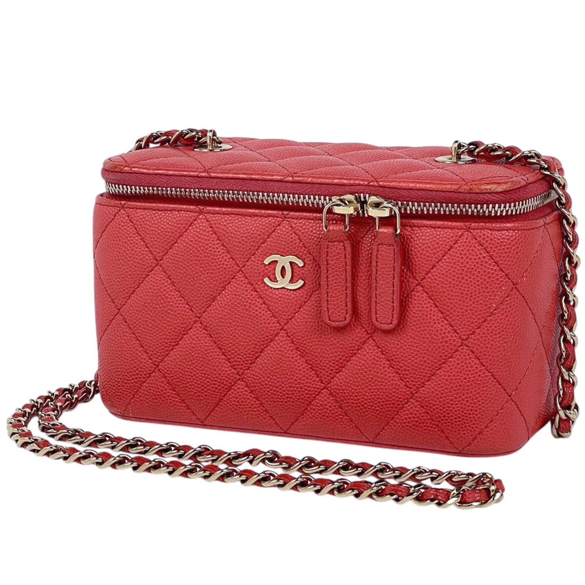 Chanel Red Color Grained Calfskin Shoulder Bag (Pre-Owned)