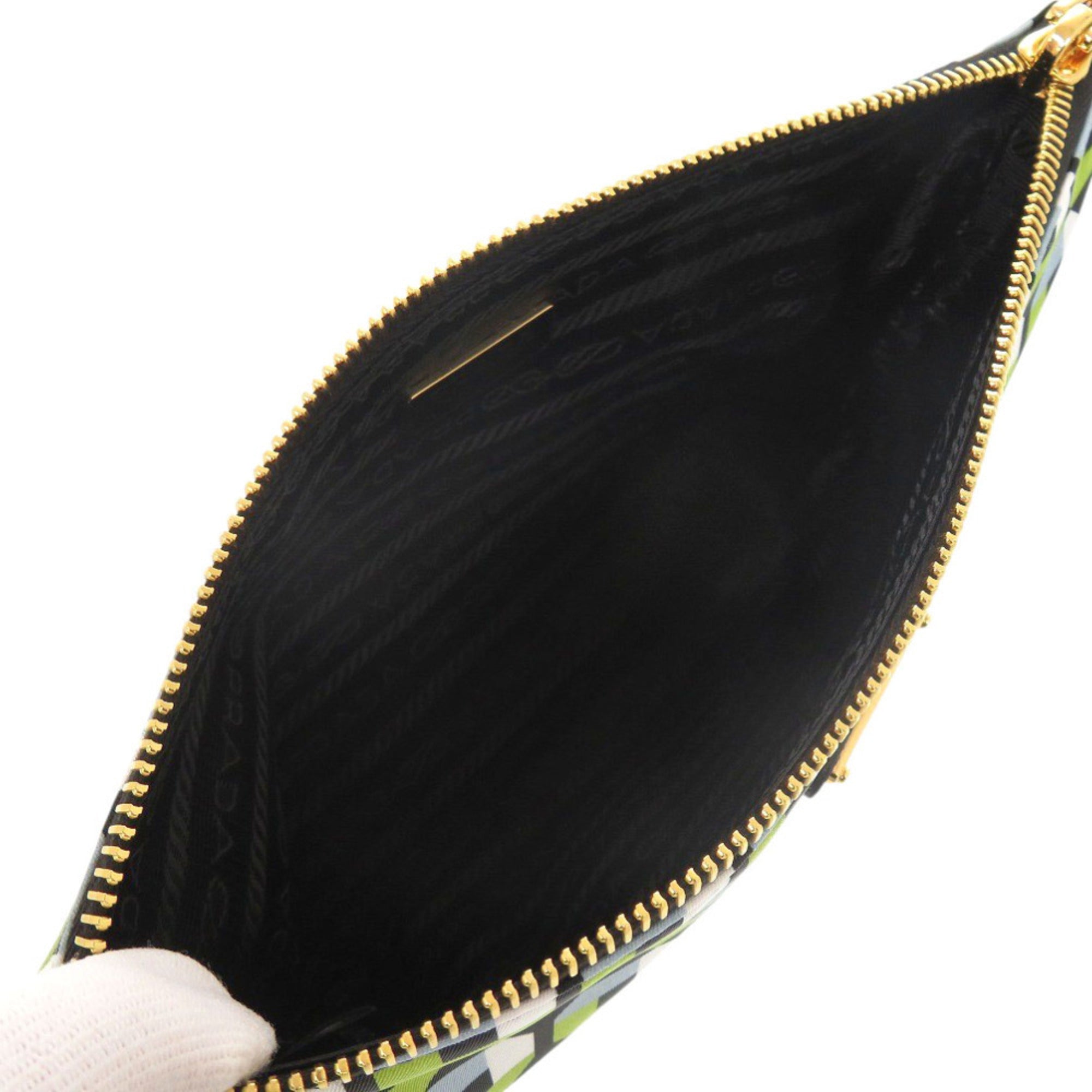 Prada Black Green Nylon Handbag Pouch (Pre-Owned)