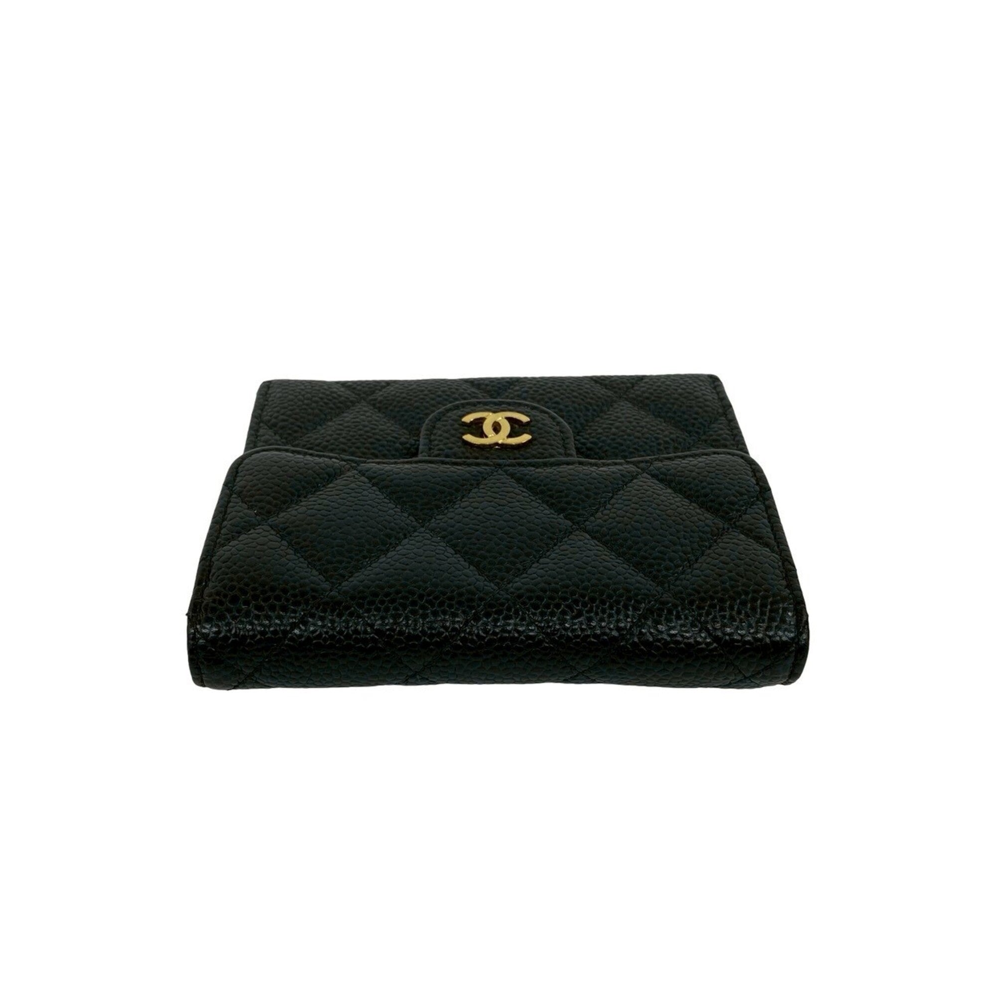 Chanel Black Grained Calfskin Wallet (Tri-Fold) (Pre-Owned)