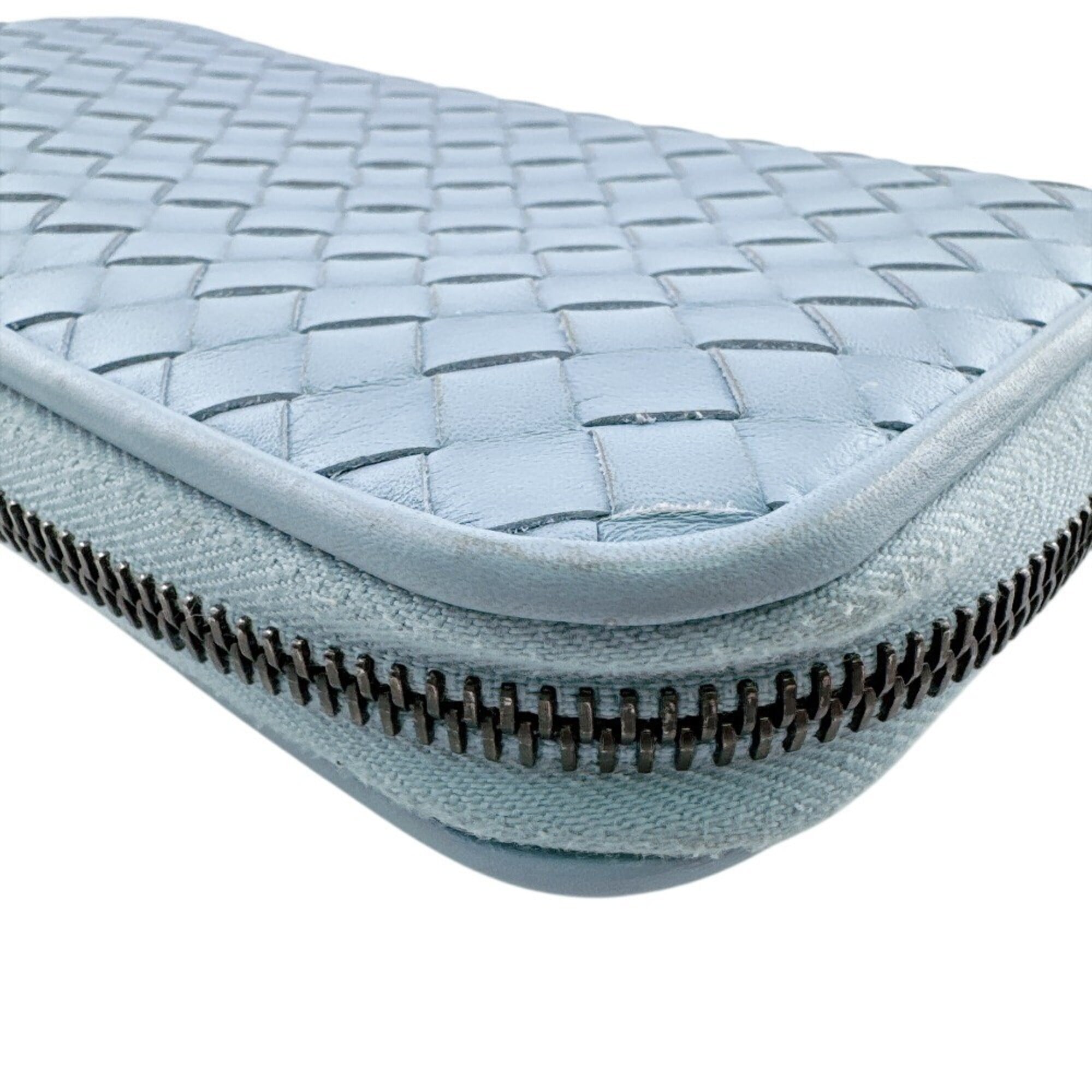 Bottega Veneta Intrecciato Blue Leather Long Wallet (Bi-Fold) (Pre-Owned)