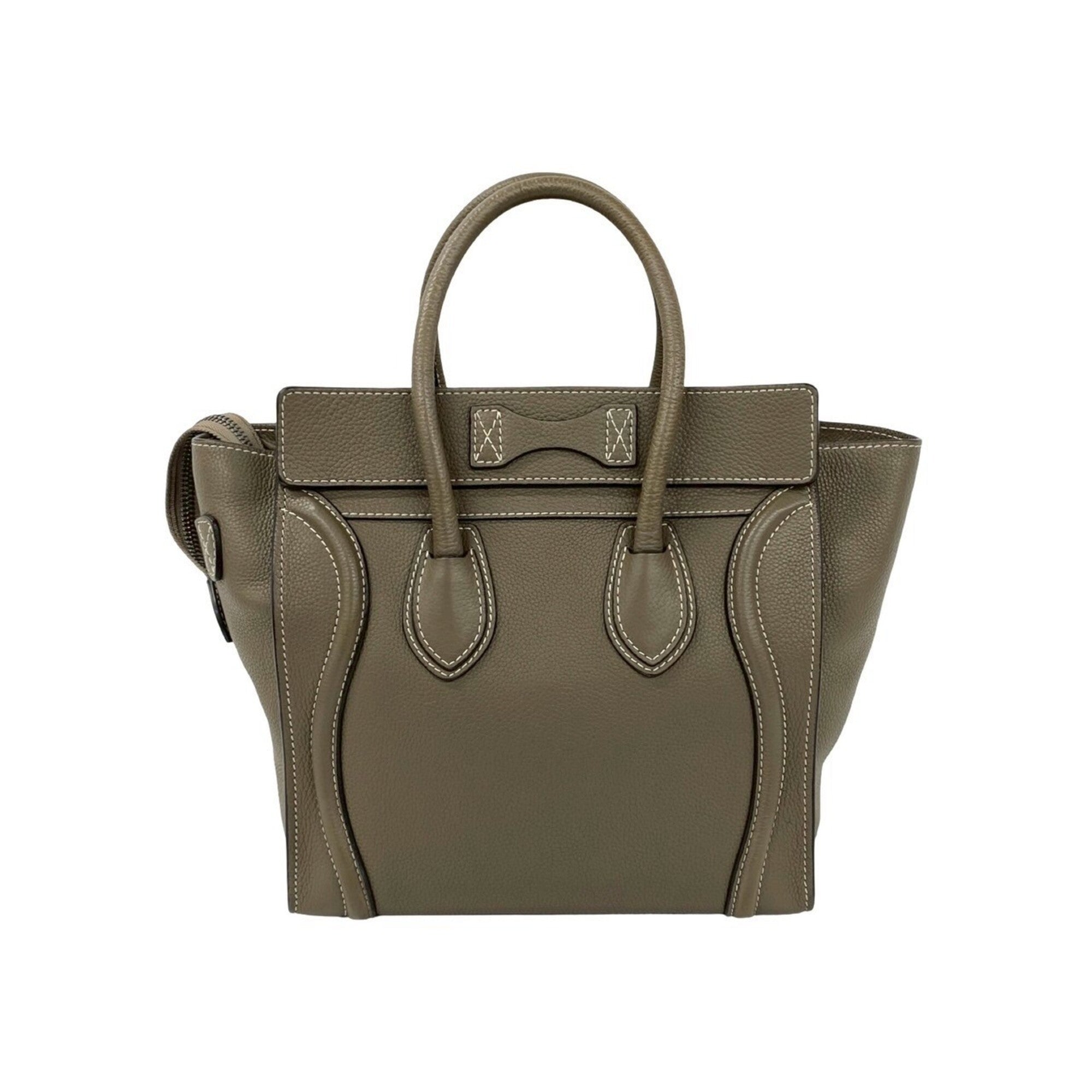 Celine Beige Gray Leather Boston Bag Handbag Tote Bag (Pre-Owned)