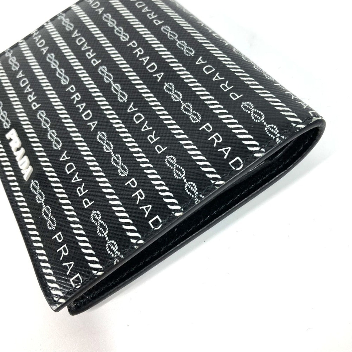 Prada Black White Leather Wallet (Bi-Fold) (Pre-Owned)