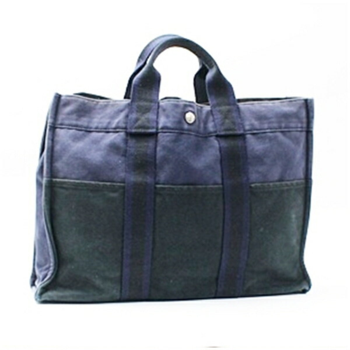 Hermes Bicolor Black Navy Canvas Tote Bag (Pre-Owned)
