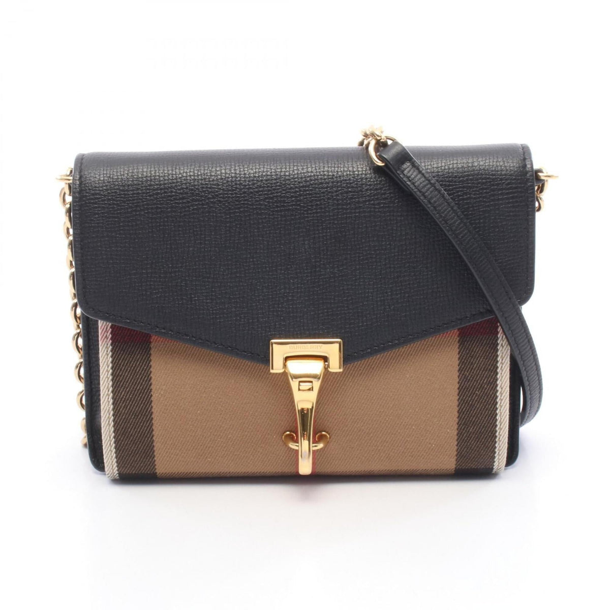 Burberry Beige Black Multi-Color Canvas Leather Handbag Shoulder Bag (Pre-Owned)