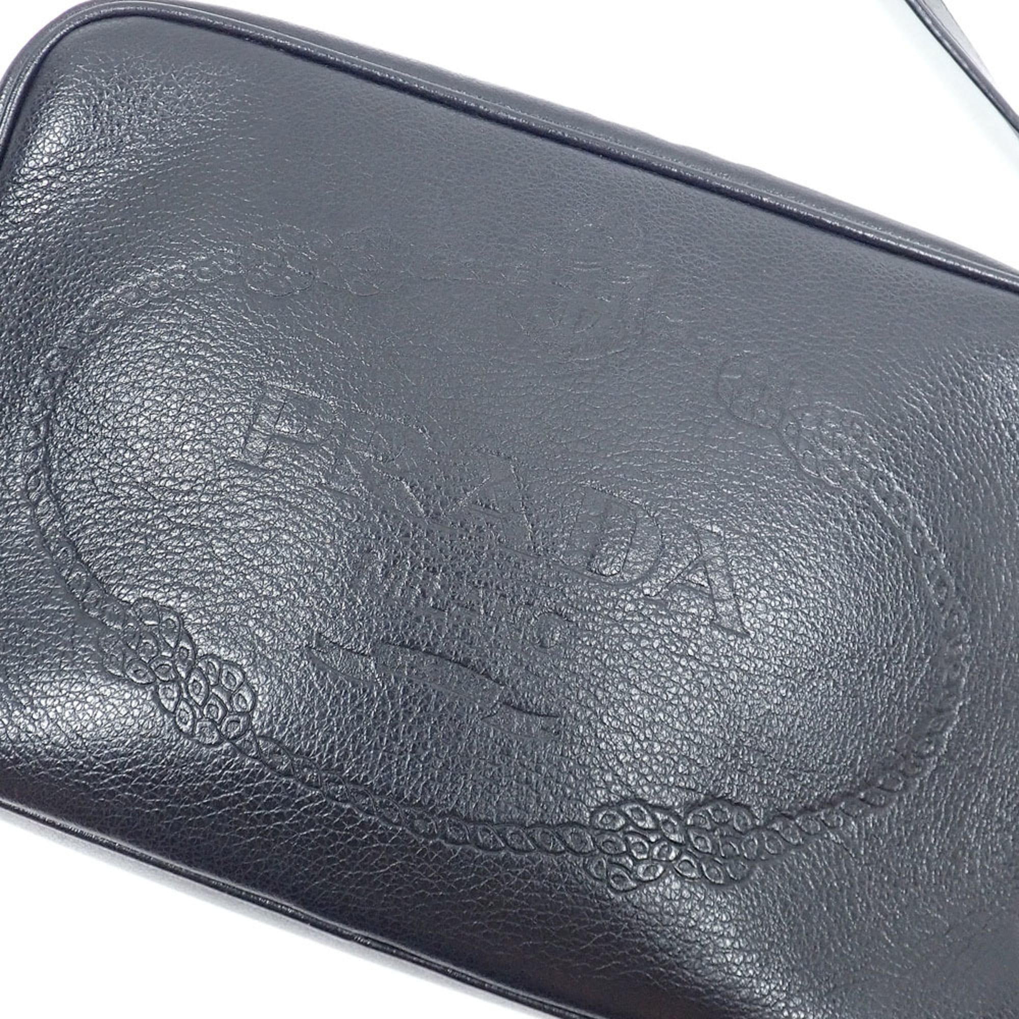 Prada Black Gray Leather Shoulder Bag (Pre-Owned)