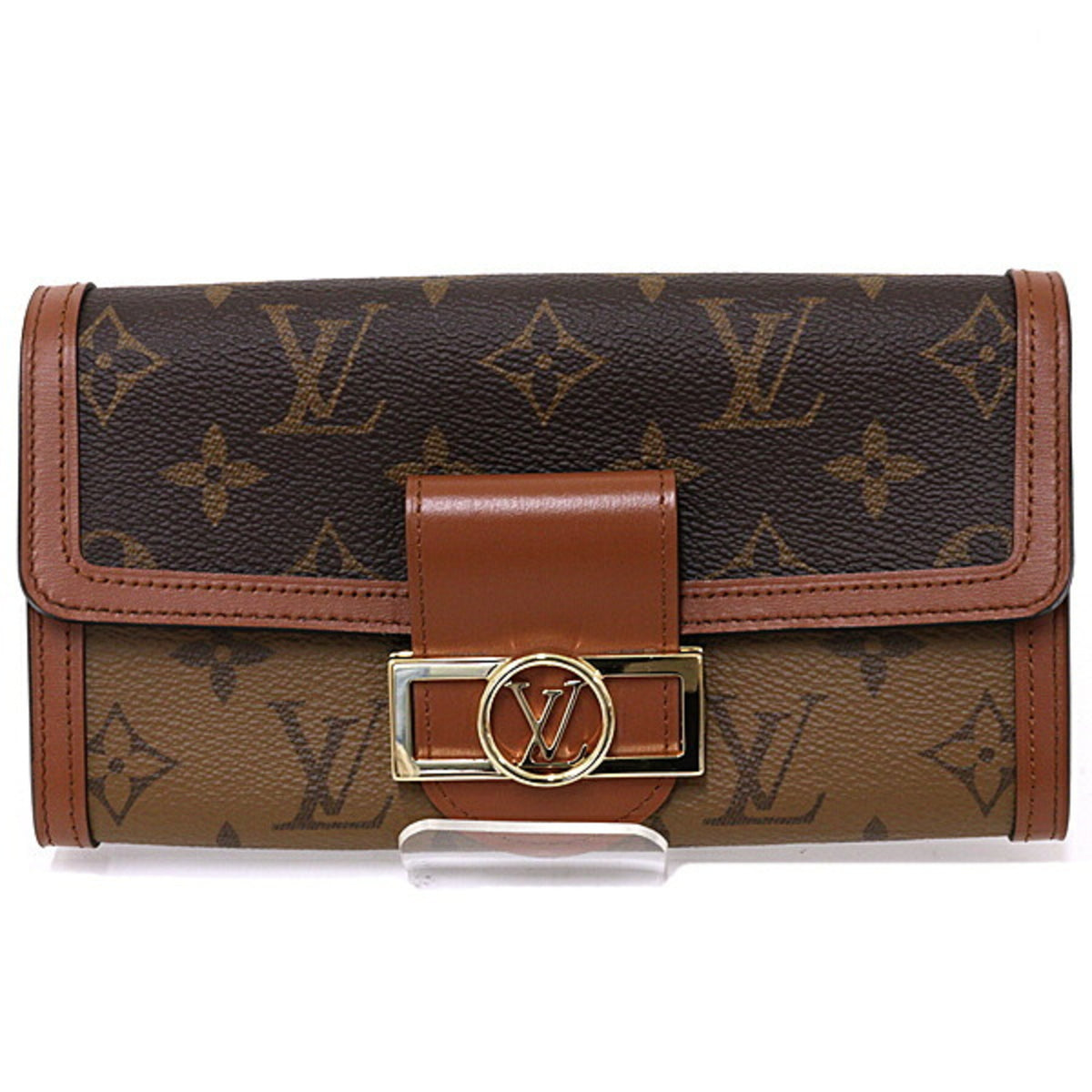 Louis Vuitton Brown Light Brown Monogram Monogram Reverse Leather Long Wallet (Bi-Fold) (Pre-Owned)