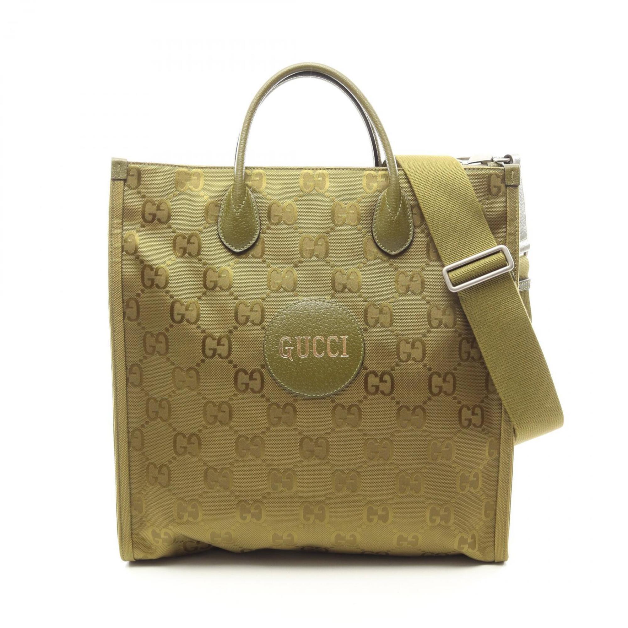 Gucci Green Nylon Leather Handbag Tote Bag (Pre-Owned)