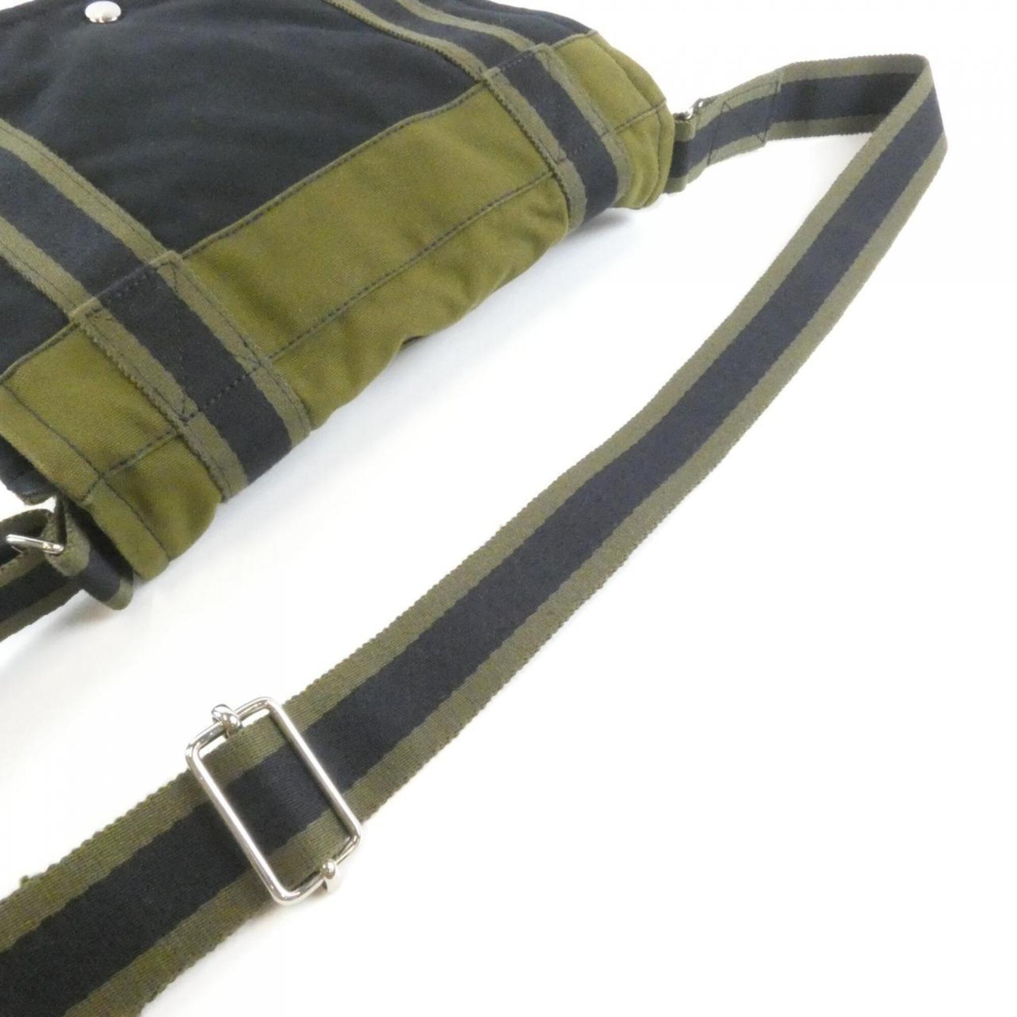 Hermes Black Khaki Canvas Shoulder Bag (Pre-Owned)