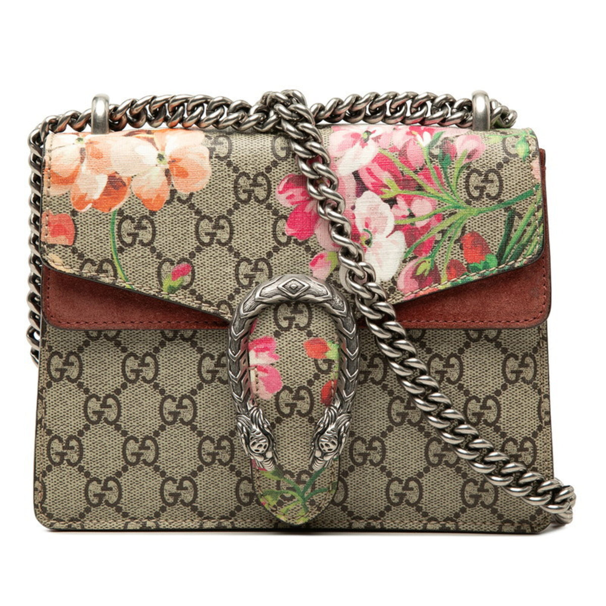 Gucci Gg Blooms Beige Bordeaux Pvc Suede Shoulder Bag (Pre-Owned)
