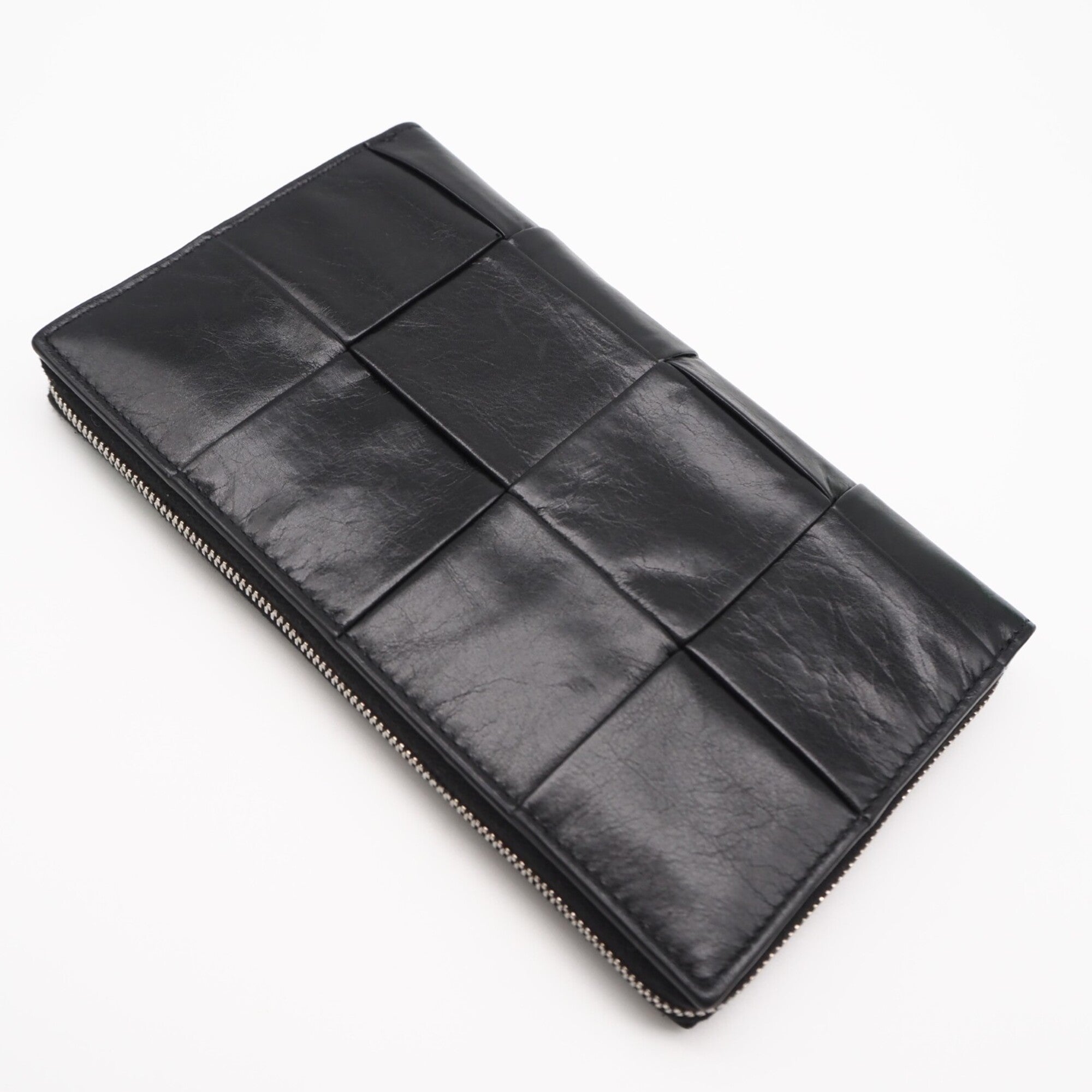 Bottega Veneta Black Nylon Leather Long Wallet (Bi-Fold) (Pre-Owned)