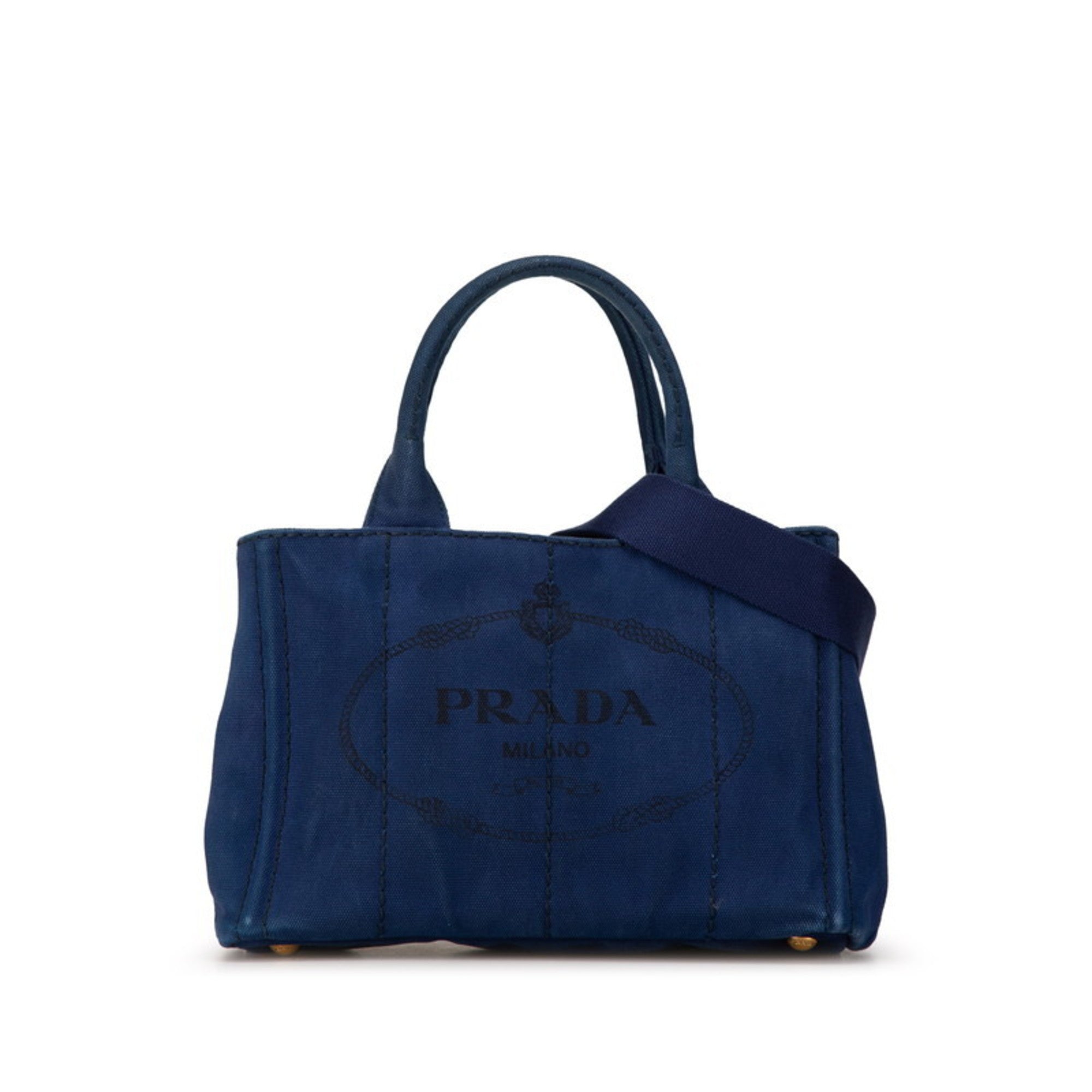 Prada Canapa Navy Canvas Handbag Shoulder Bag (Pre-Owned)